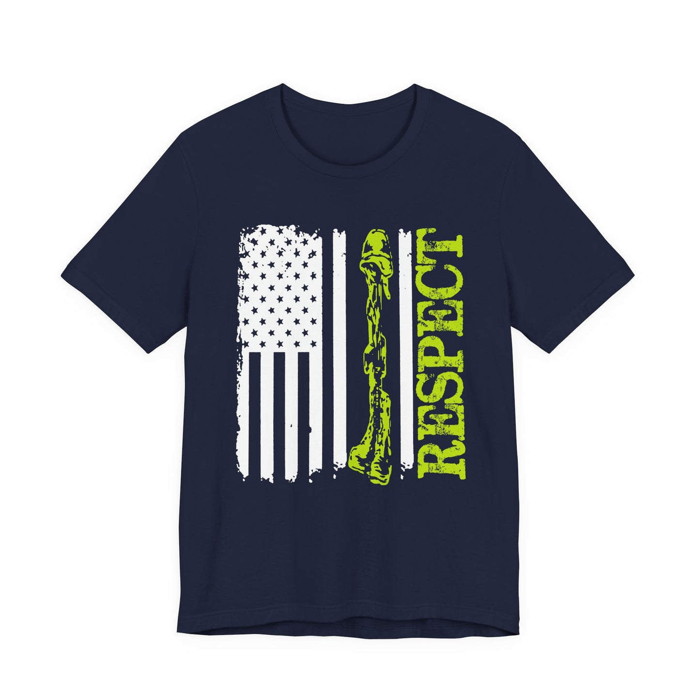 Respect Flag Rifle T-Shirt American Flag, Rifle Silhouette Military Tribute Unisex Cotton v57