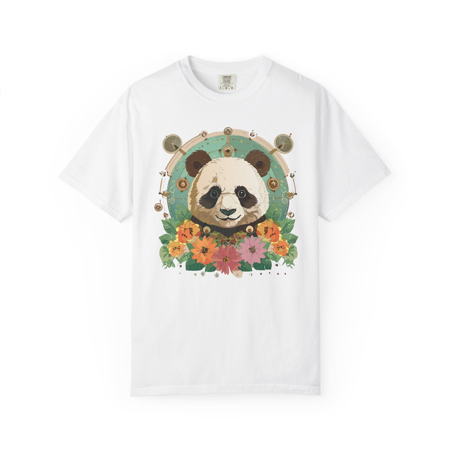 Panda Portrait T-Shirt Unisex Cotton Floral Chinese Graphic Circle Animal Art Tee p3