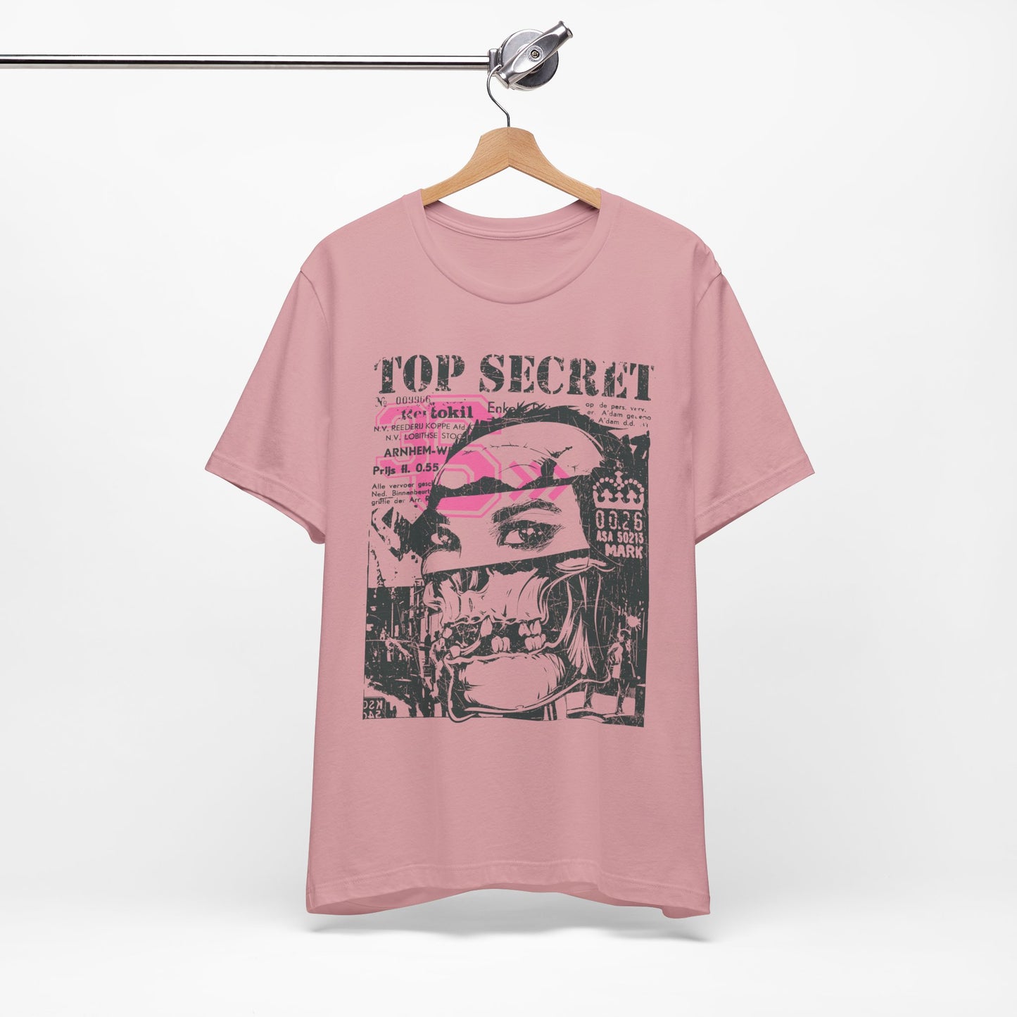 Top Secret Skull Face Tee Grunge Graphic T-Shirt Retro Collage A-6