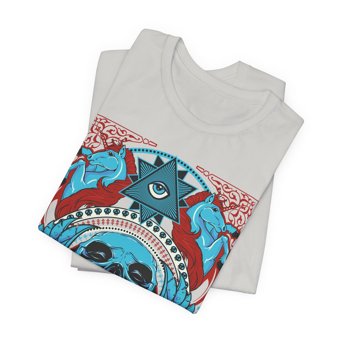 All-Seeing Skull Illustration Tee Winged Skull Third Eye Roses T-Shirt