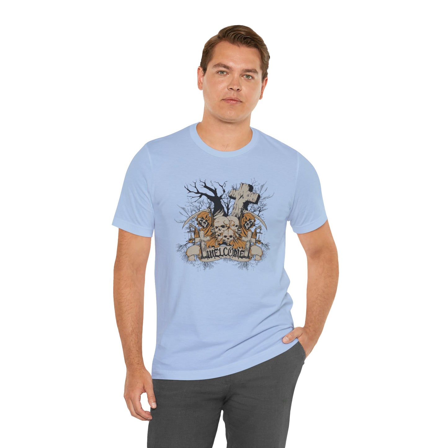 Skull Halloween Graphic Design Unisex Cotton T-Shirt Art-50
