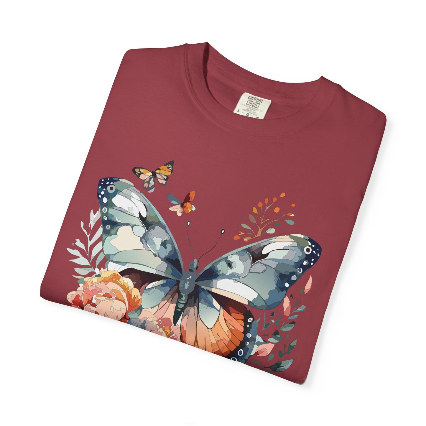 Butterfly Floral Print T-Shirt Botanical Design Unisex Heavy Cotton Tee b1