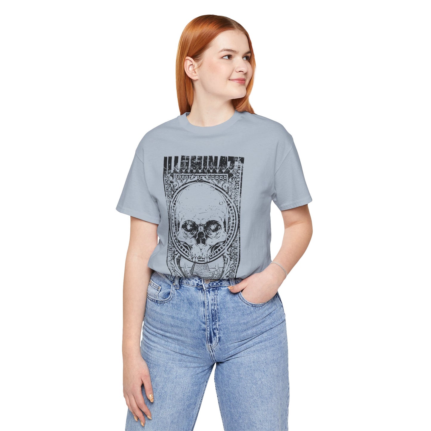 Skull Circle Graphic T-Shirt Vintage Etching Illustration Art Design Tee A-9