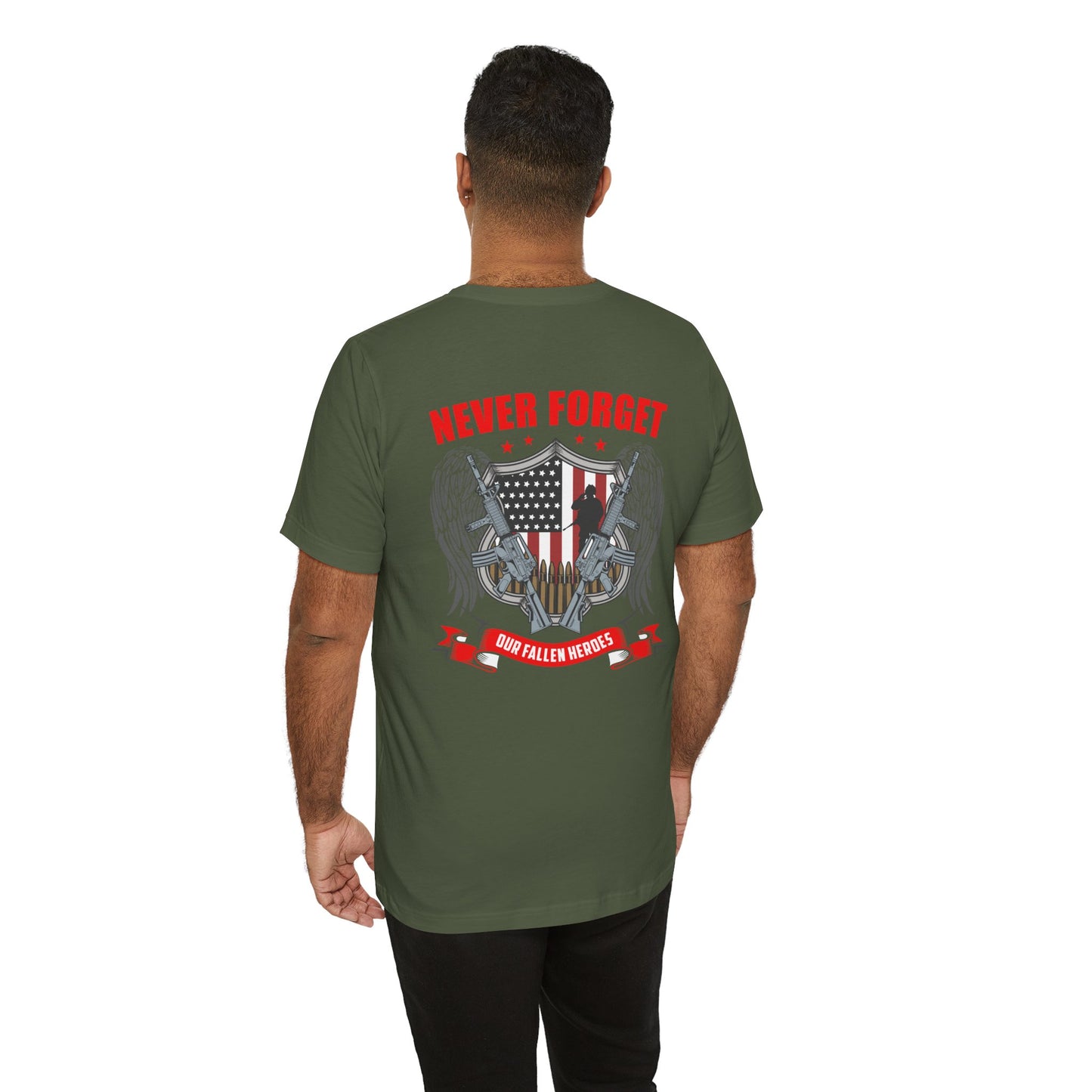 Never Forget Our Fallen Heroes T-Shirt American Flag Shield Eagles Unisex Cotton v39