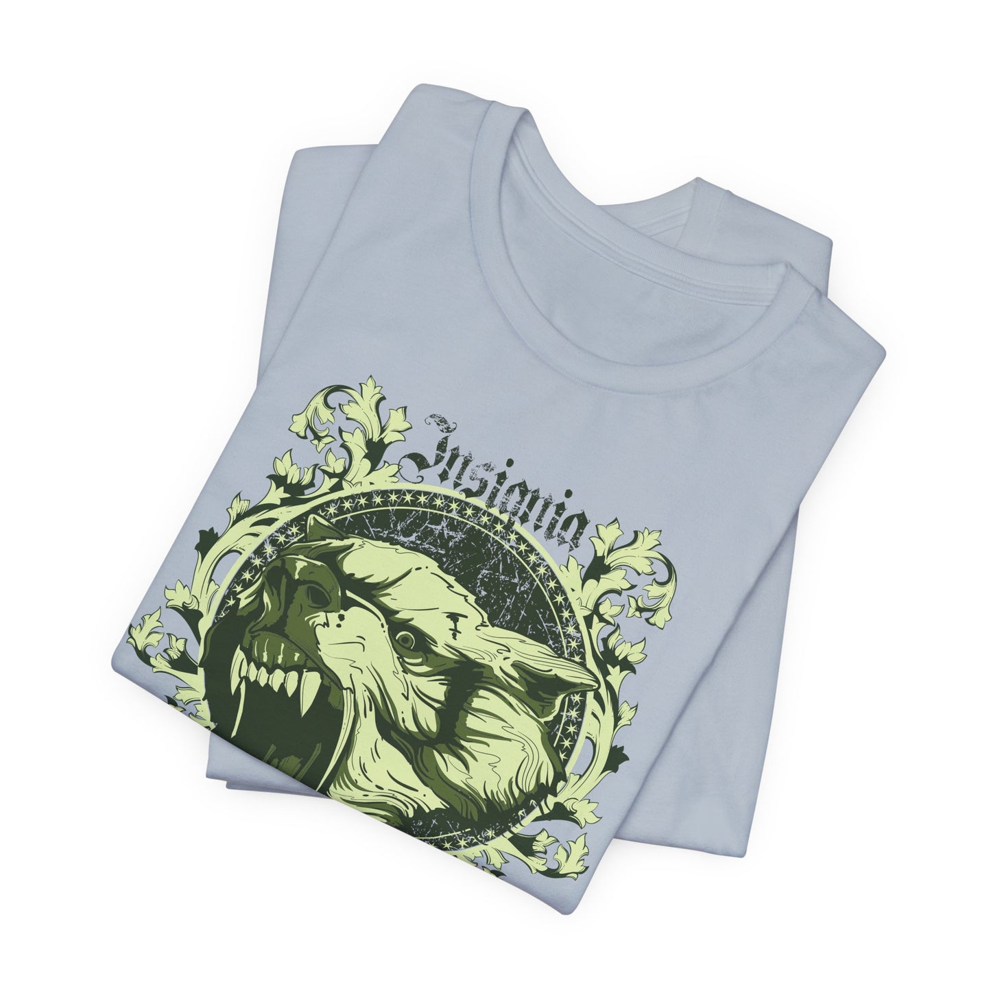 Howling Wolf Skull Tee Gothic Vintage Crest, Green Graphic Shirt Art-54
