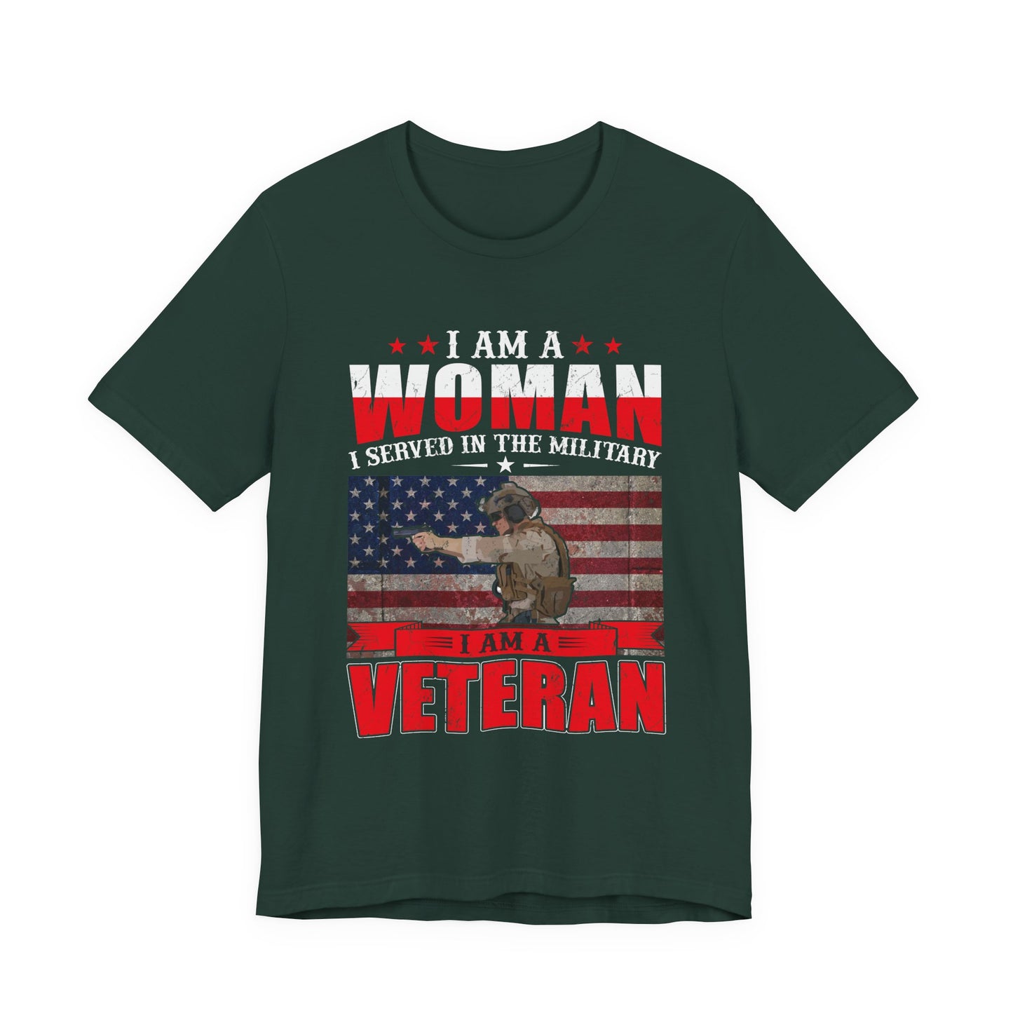 I Am A Woman I Served In The Military Veteran T-Shirt American Flag Unisex Cotton v27