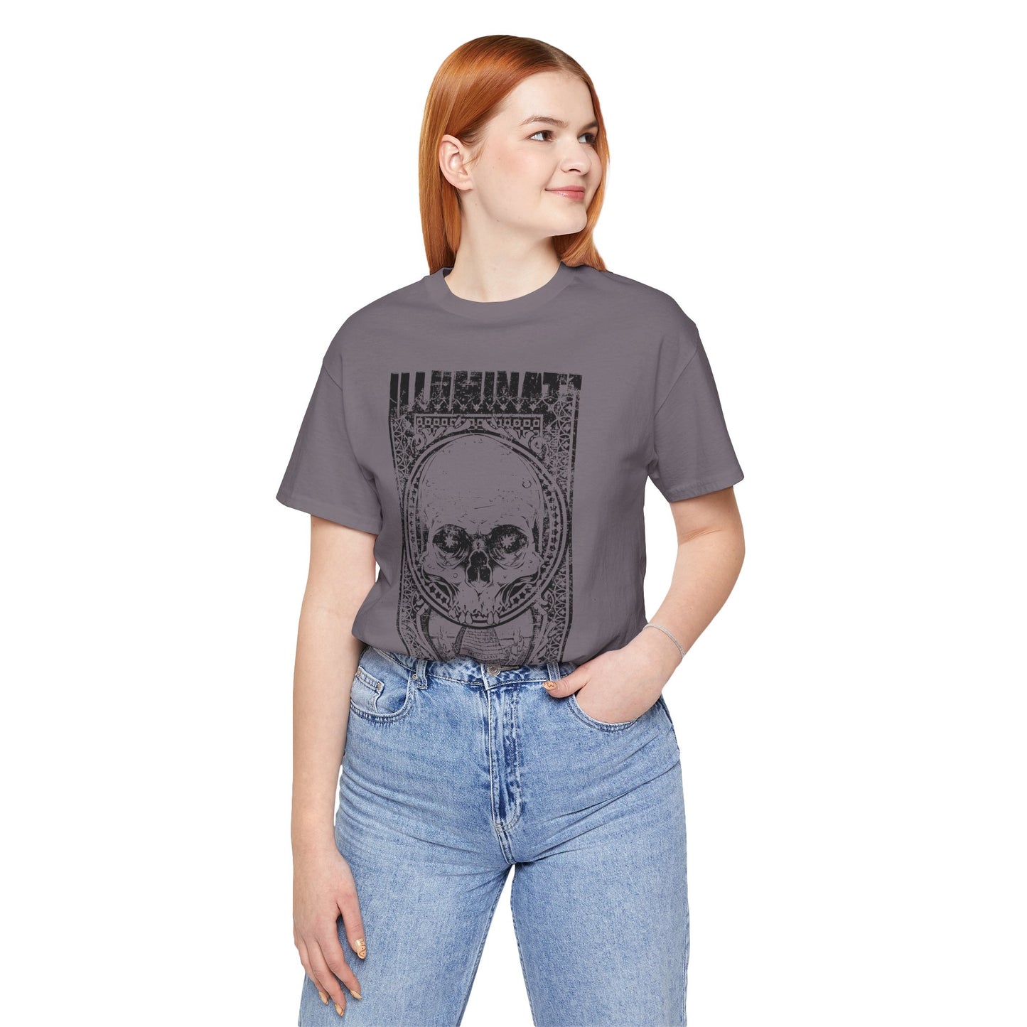 Skull Circle Graphic T-Shirt Vintage Etching Illustration Art Design Tee A-9
