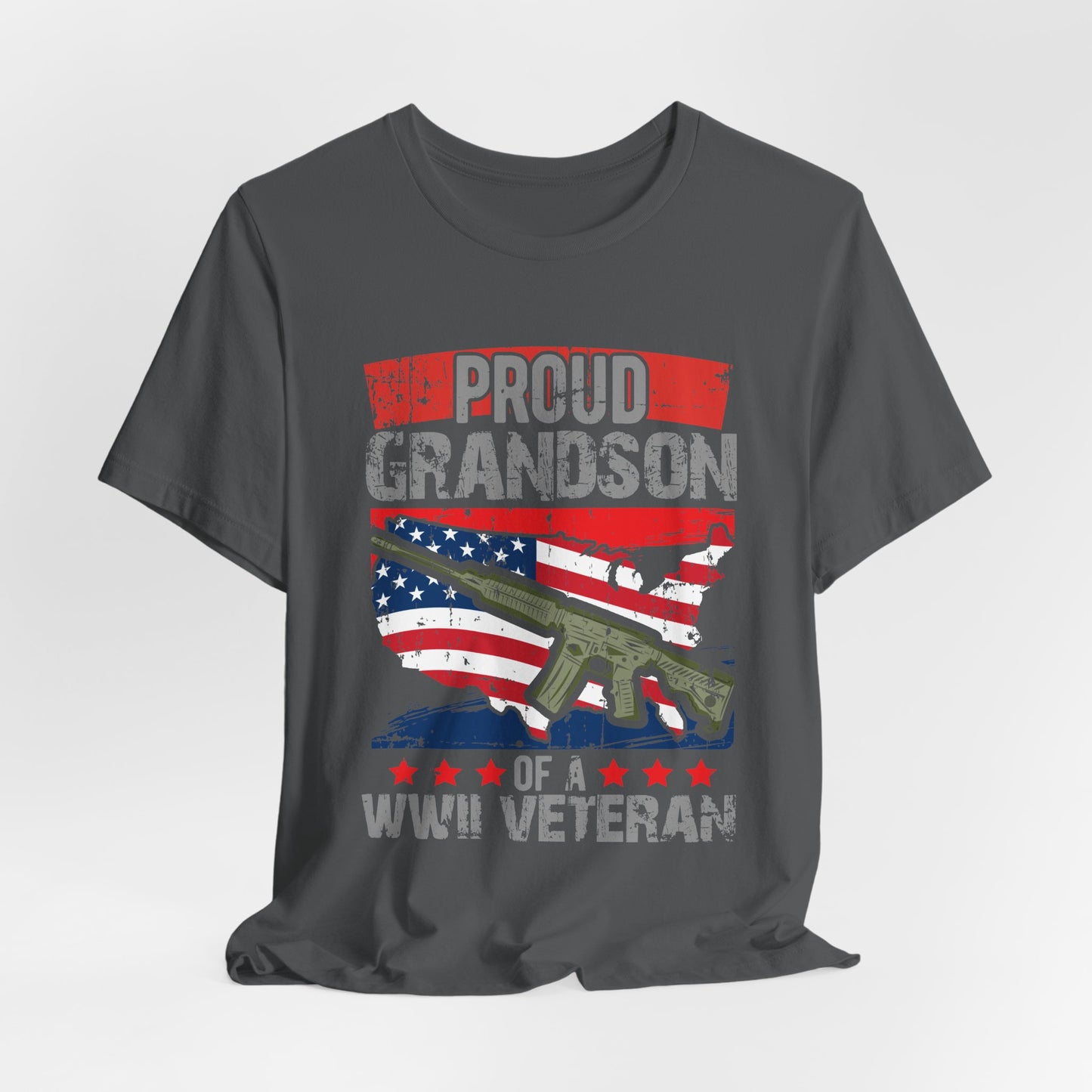 Proud Grandson of a WWII Veteran T-Shirt American Flag Rifle Graphic Unisex Cotton v16