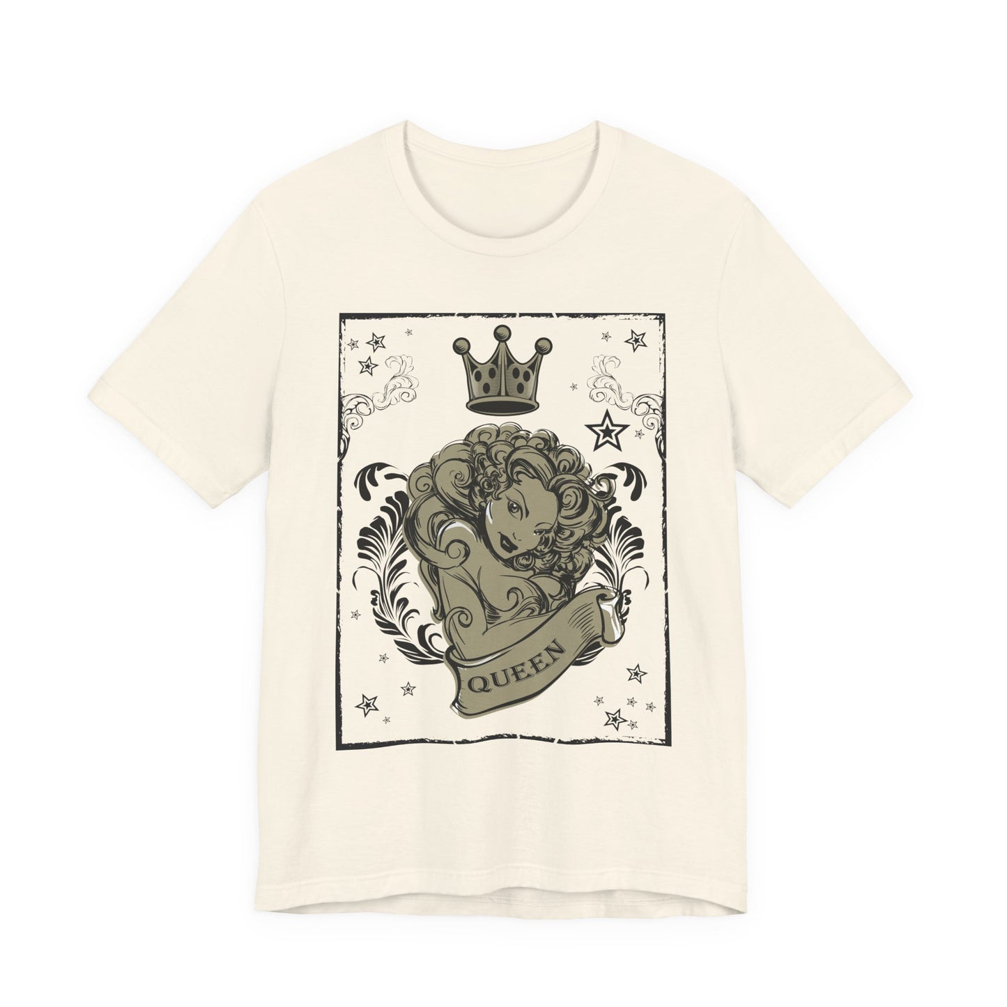 Crown Face Portrait Graphic Tee Vintage Floral Illustration Rock Band T-Shirt