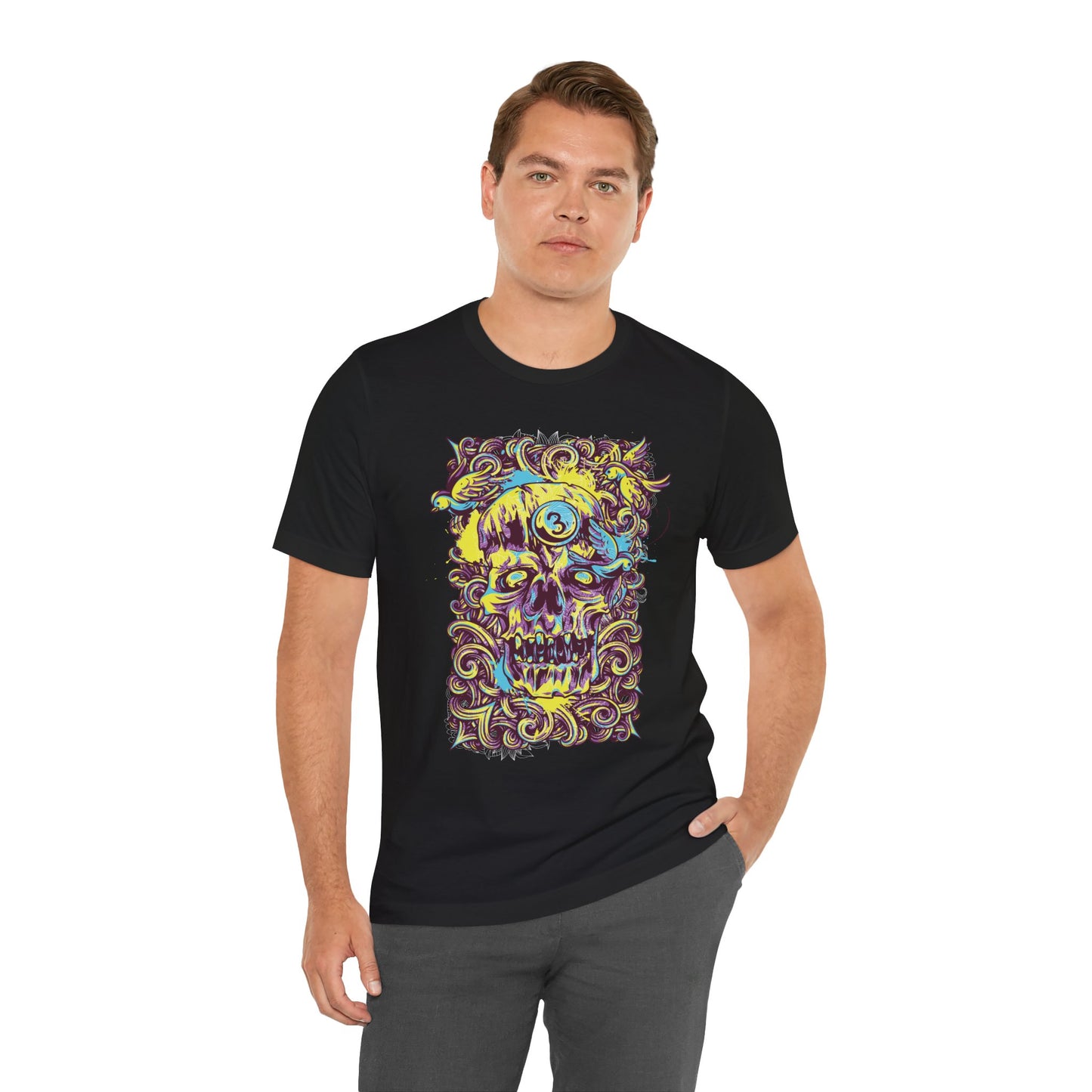 Colorful Skull Illustration Graphic Unisex Cotton T-Shirt r41
