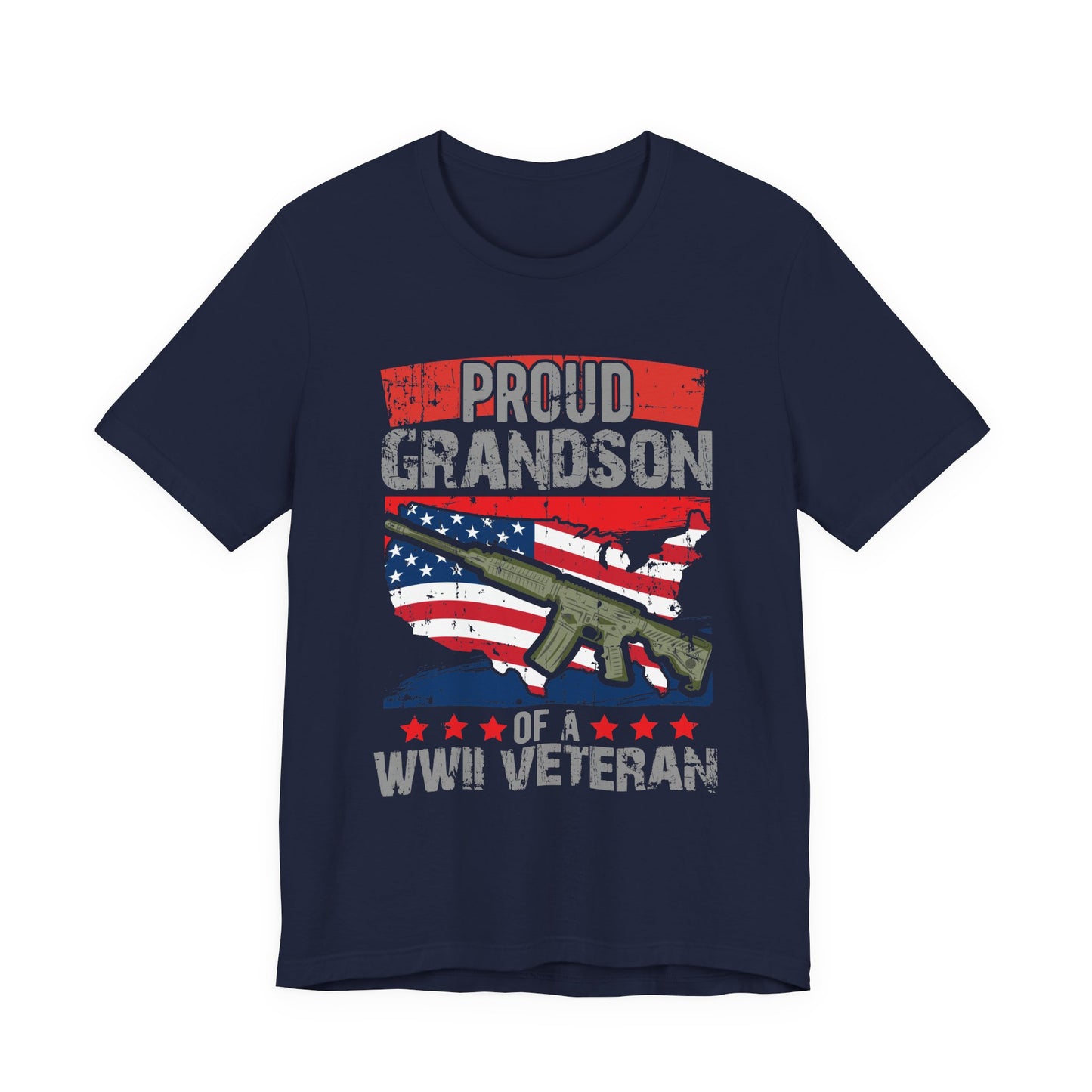 Proud Grandson of a WWII Veteran T-Shirt American Flag Rifle Graphic Unisex Cotton v16