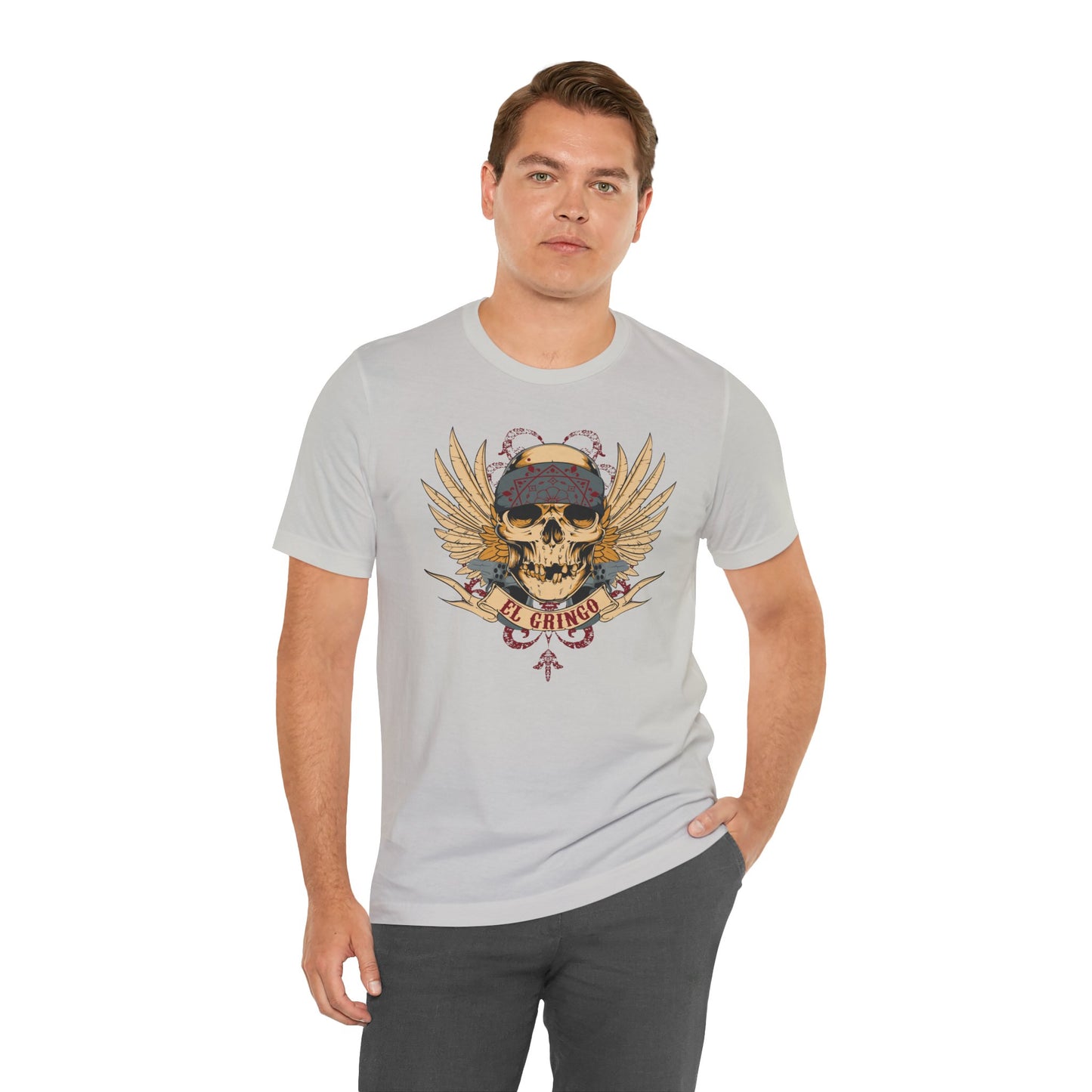 El Gringo Skull with Wings T-Shirt Vintage Tattoo Style Art-53