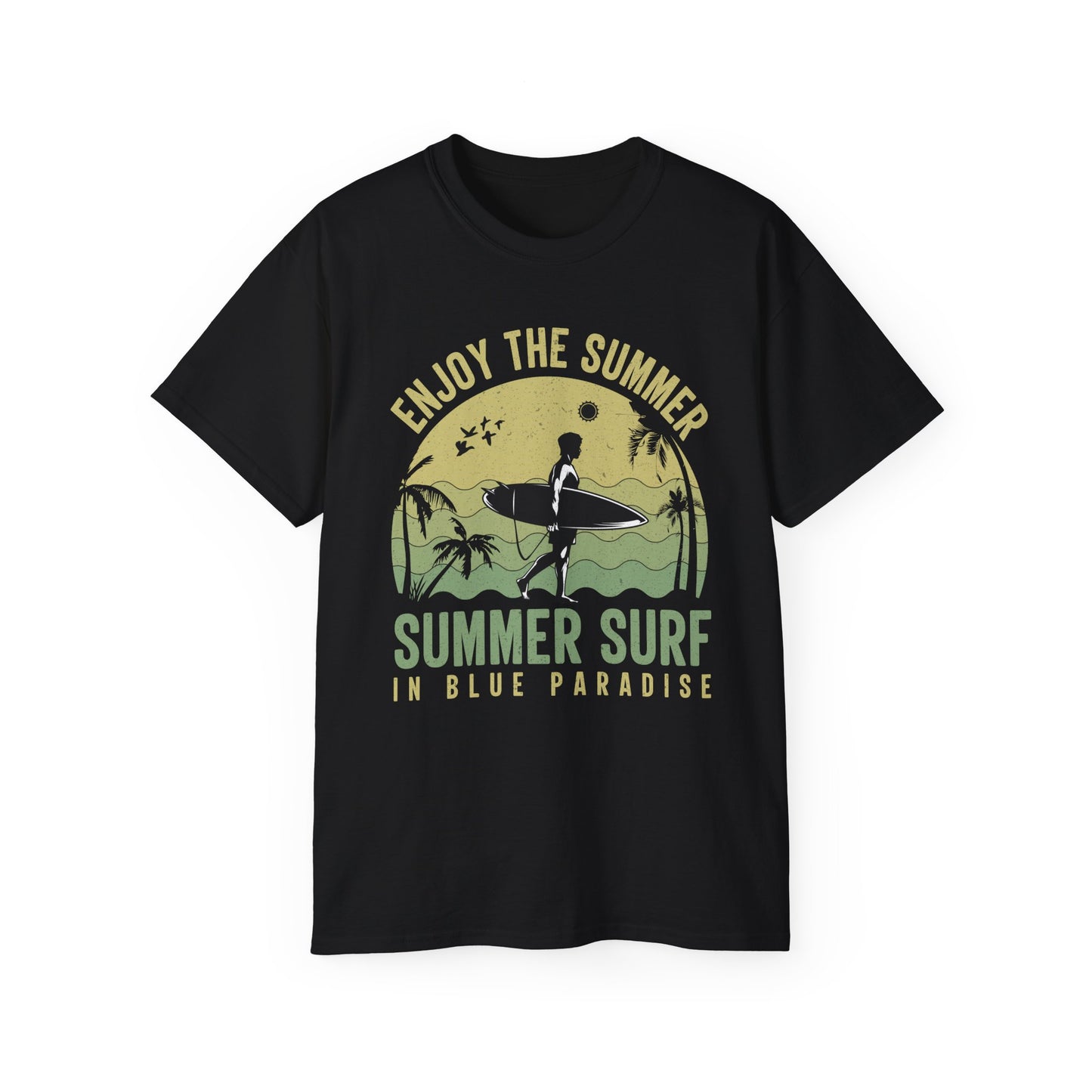 Summer Surf T-Shirt, Summer Design Shirts T-Shirt, Gildan 2000 Art Design T-Shirt, 100 Cotton T-Shirt with Art Design -SD-7