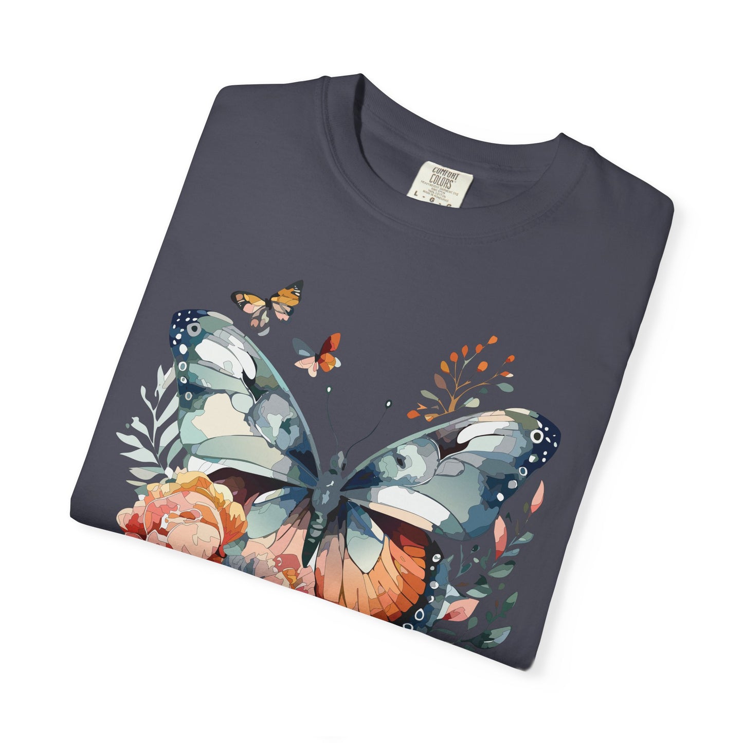 Butterfly Floral Print T-Shirt Botanical Design Unisex Heavy Cotton Tee b1