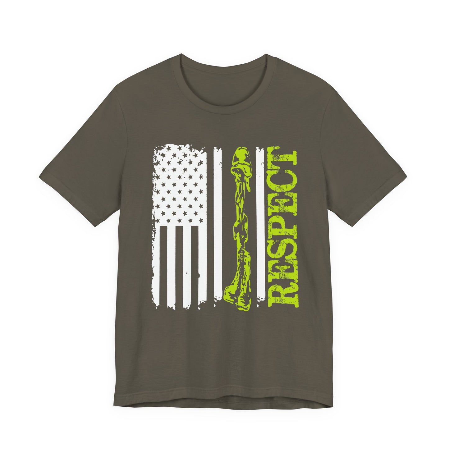 Respect Flag Rifle T-Shirt American Flag, Rifle Silhouette Military Tribute Unisex Cotton v57