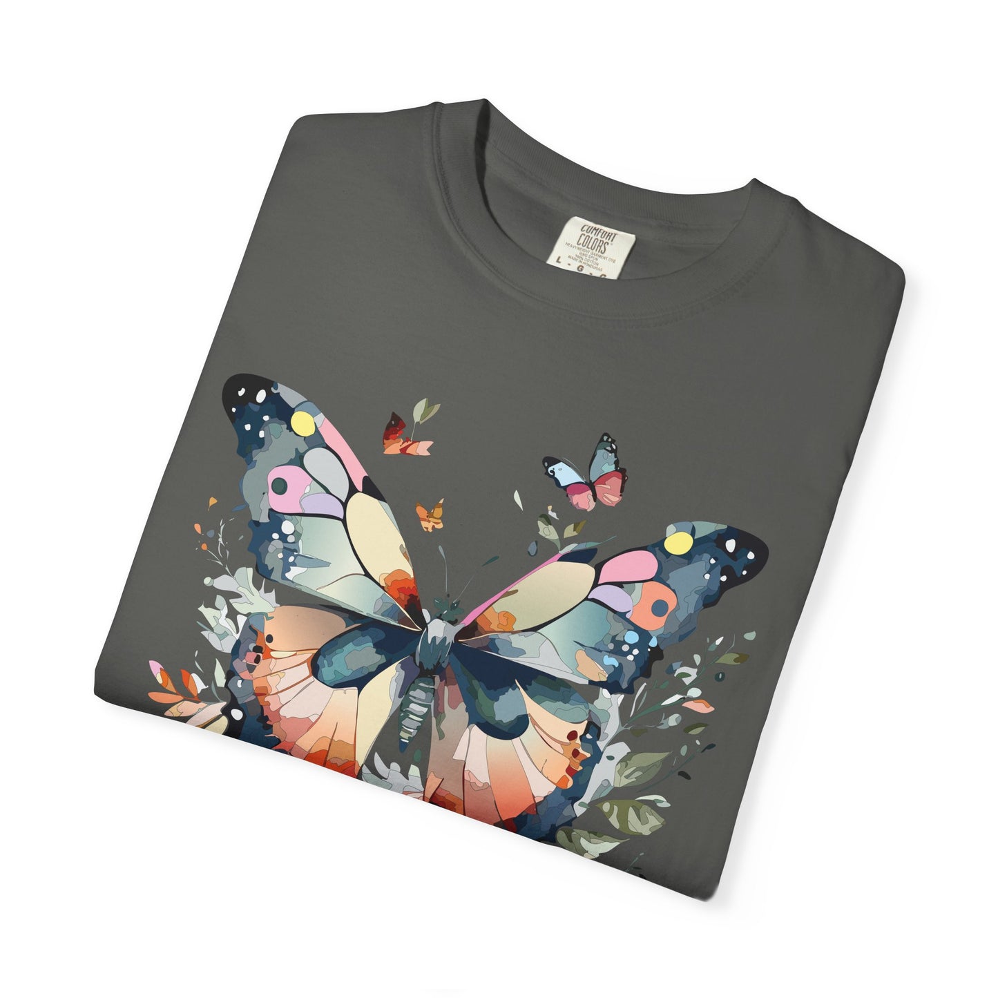 Butterfly Floral Print T-Shirt Botanical Design Unisex Heavy Cotton Tee b3
