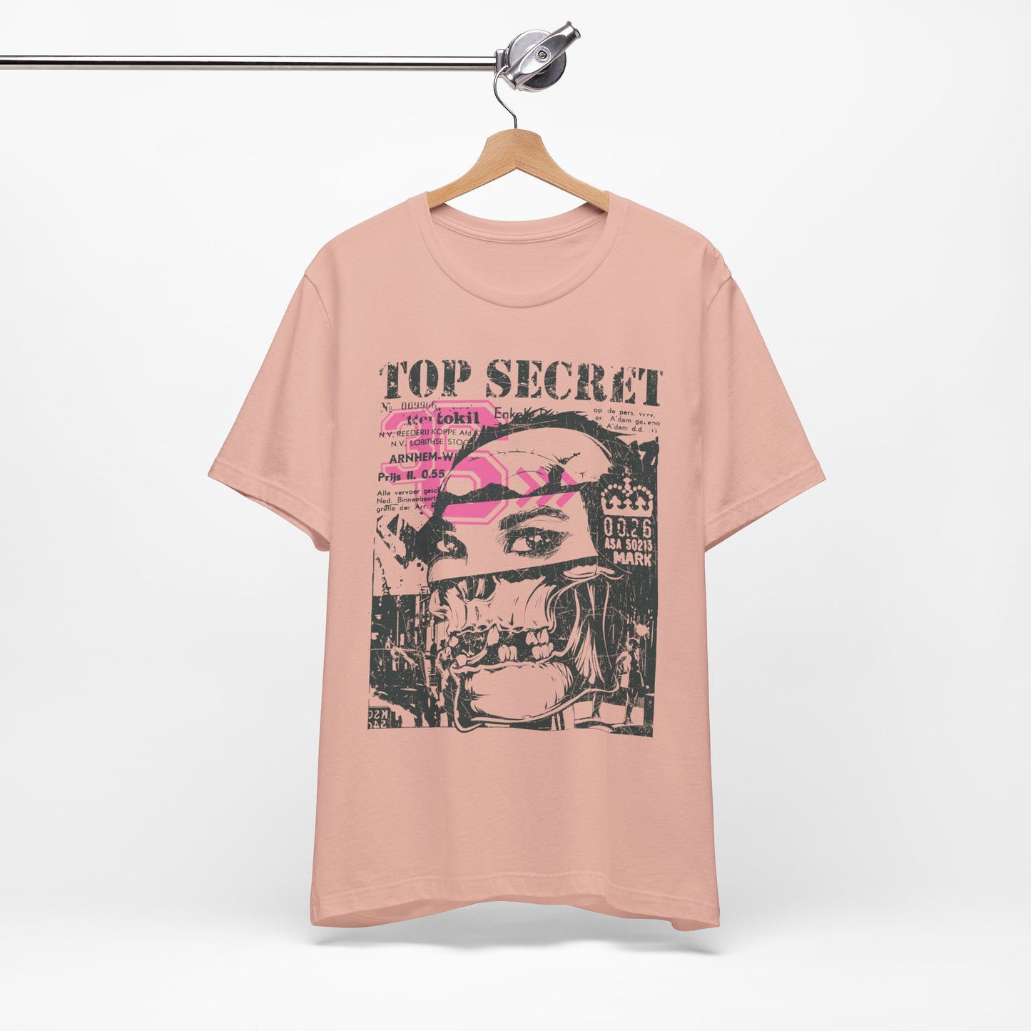 Top Secret Skull Face Tee Grunge Graphic T-Shirt Retro Collage A-6