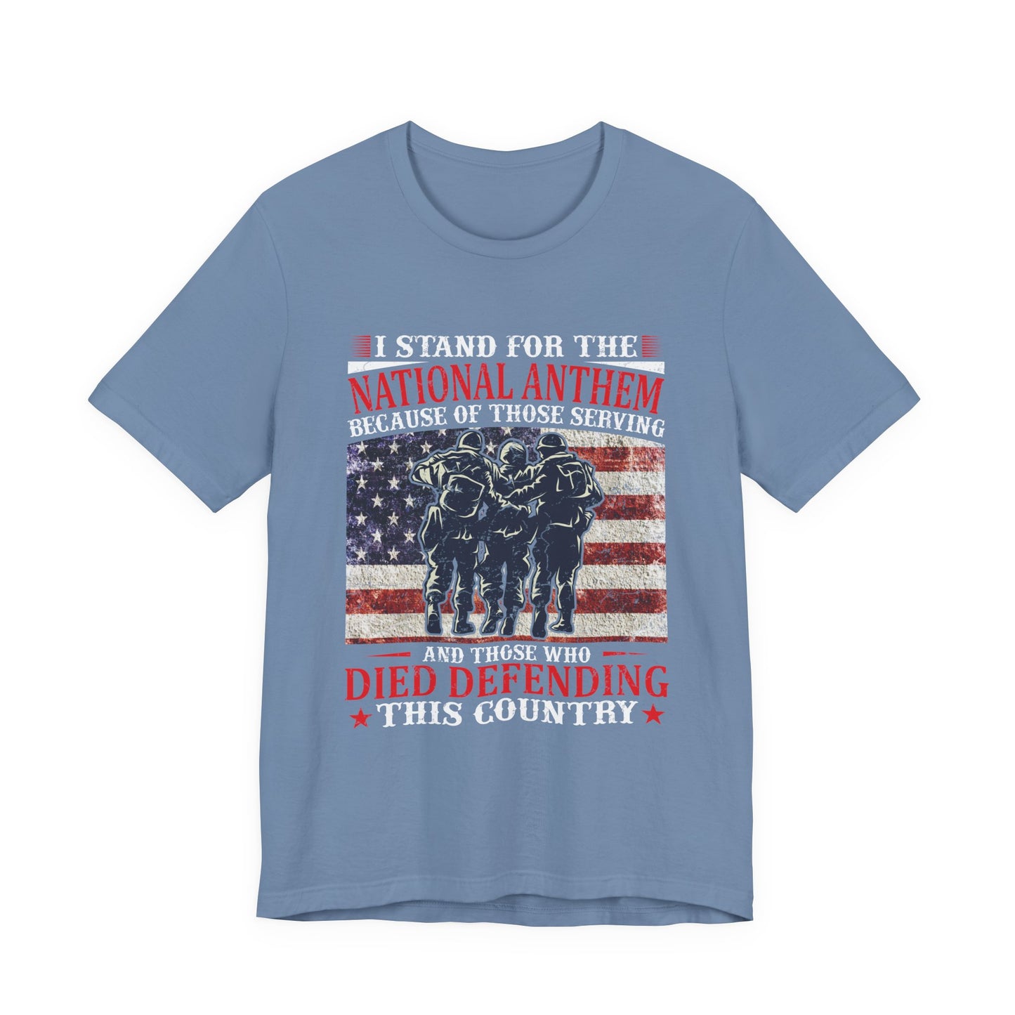 I Stand For The National Anthem military tribute T-Shirt American flag soldiers Unisex Cotton v36
