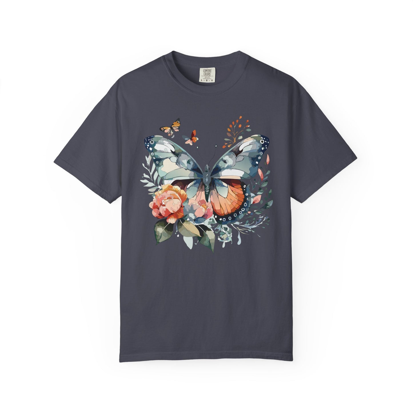 Butterfly Floral Print T-Shirt Botanical Design Unisex Heavy Cotton Tee b1