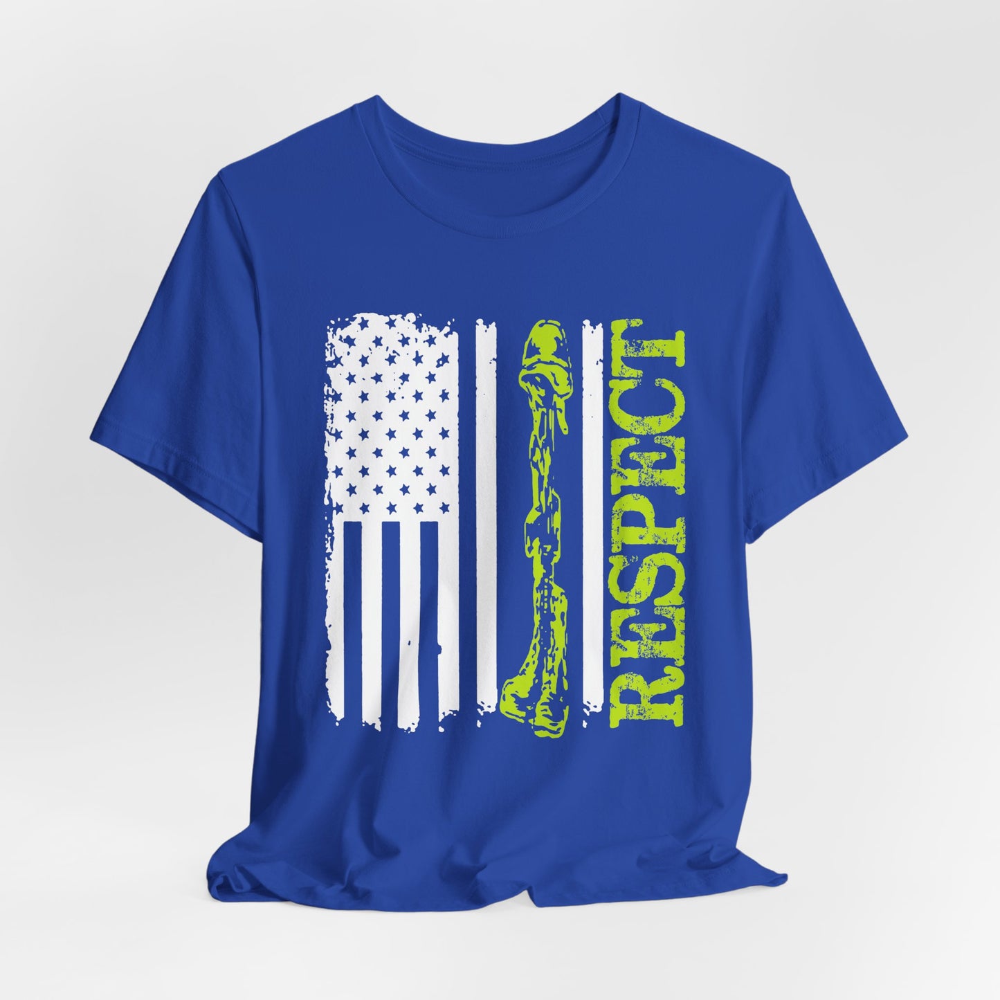 Respect Flag Rifle T-Shirt American Flag, Rifle Silhouette Military Tribute Unisex Cotton v57