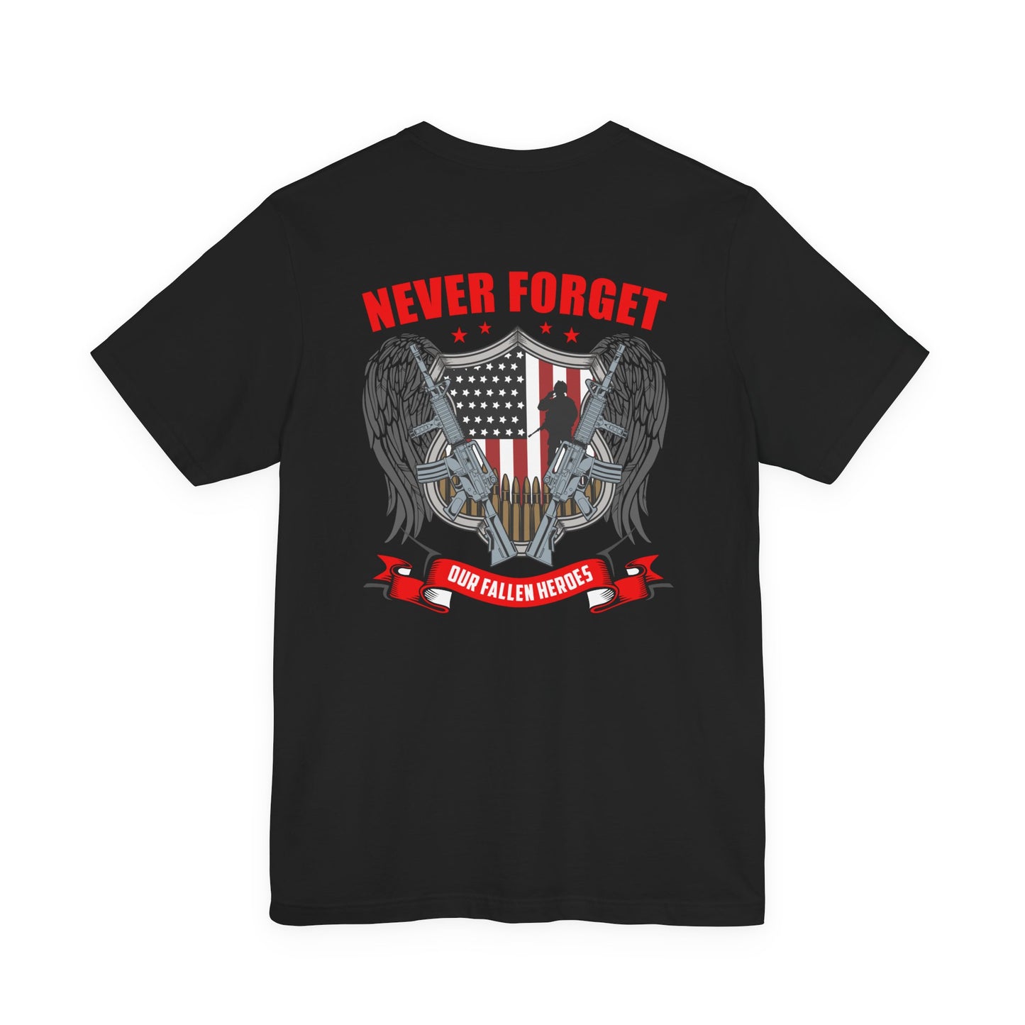 Never Forget Our Fallen Heroes T-Shirt American Flag Shield Eagles Unisex Cotton v39
