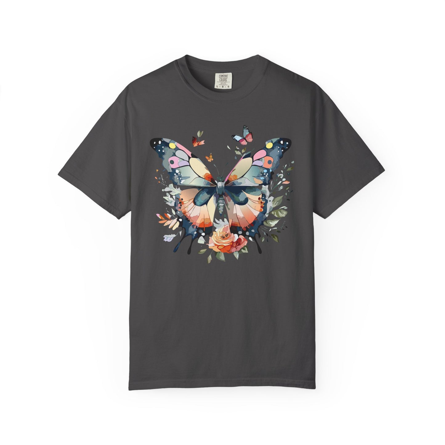 Butterfly Floral Print T-Shirt Botanical Design Unisex Heavy Cotton Tee b3