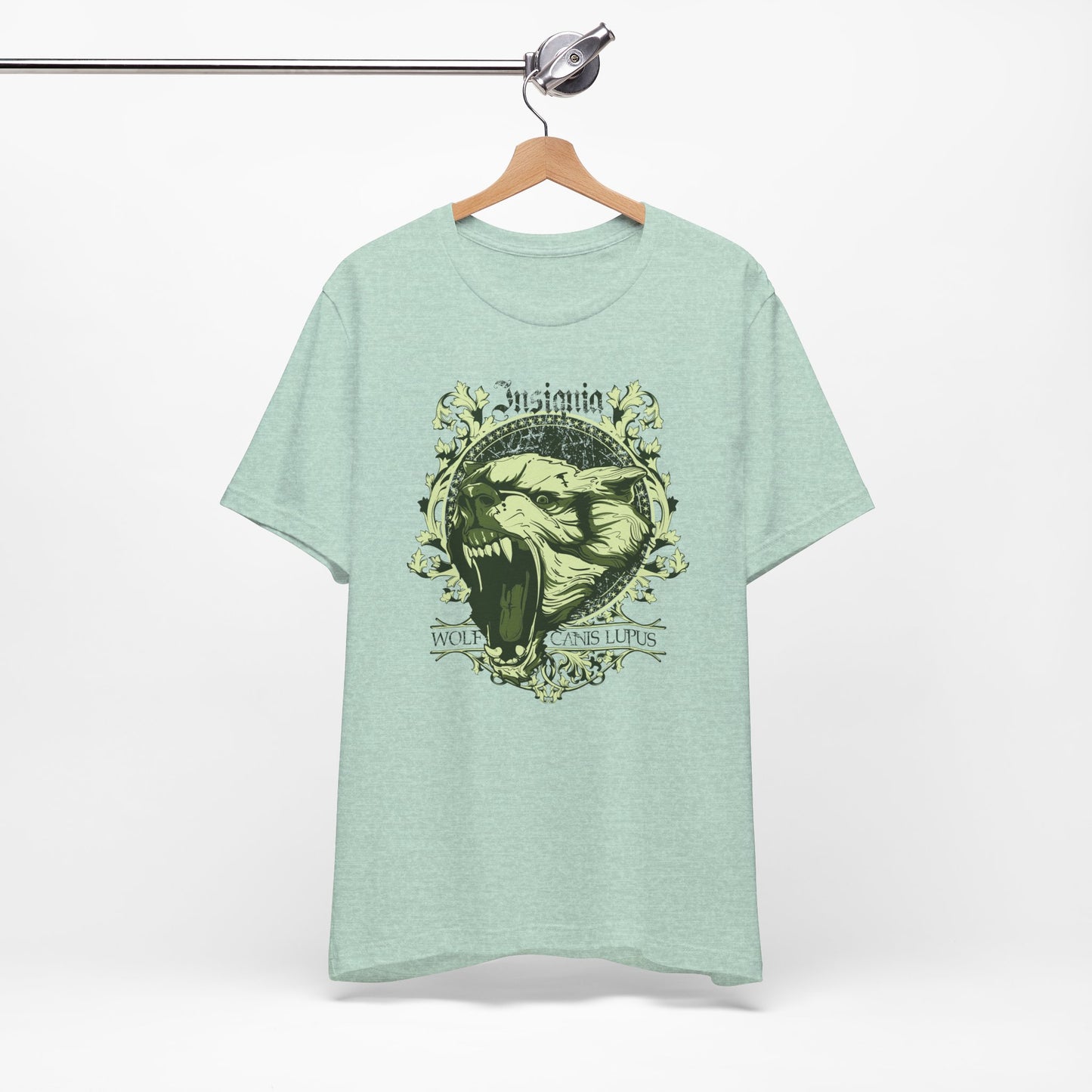 Howling Wolf Skull Tee Gothic Vintage Crest, Green Graphic Shirt Art-54