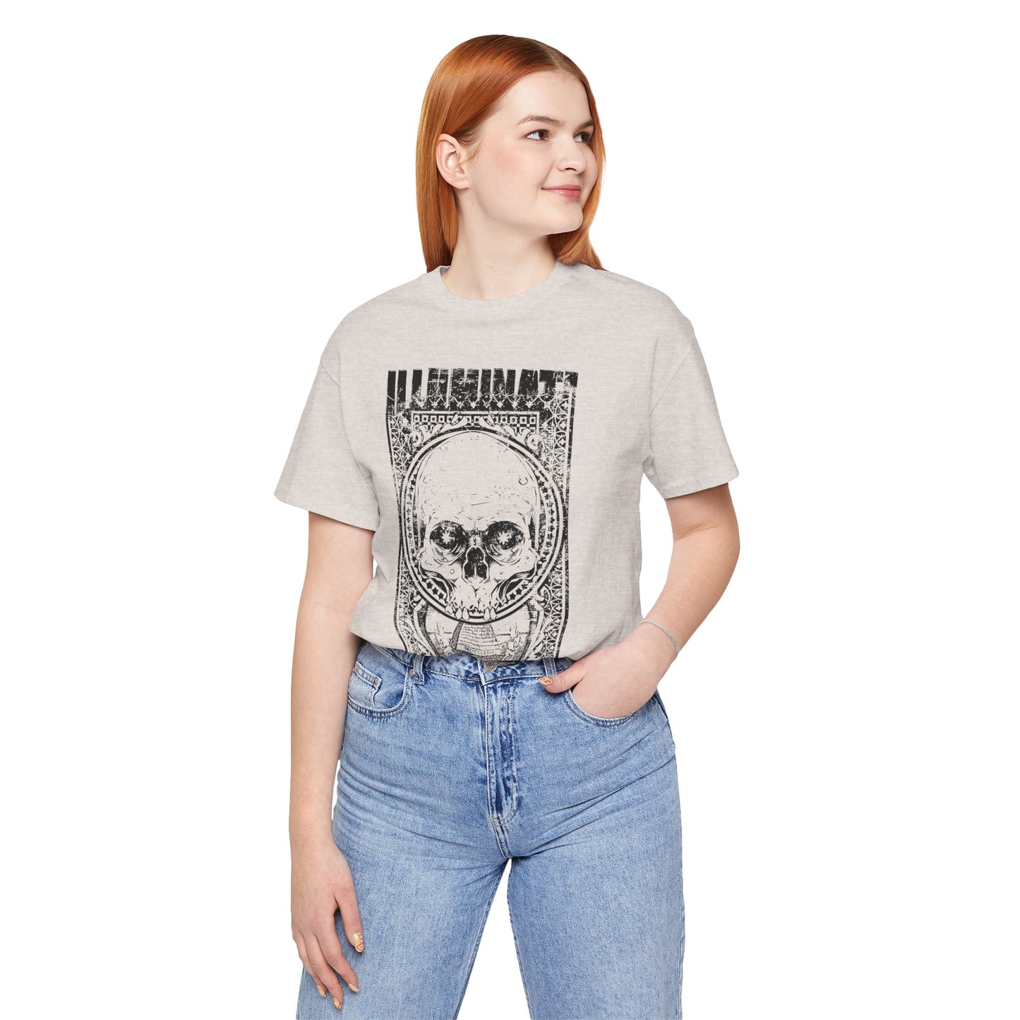 Skull Circle Graphic T-Shirt Vintage Etching Illustration Art Design Tee A-9