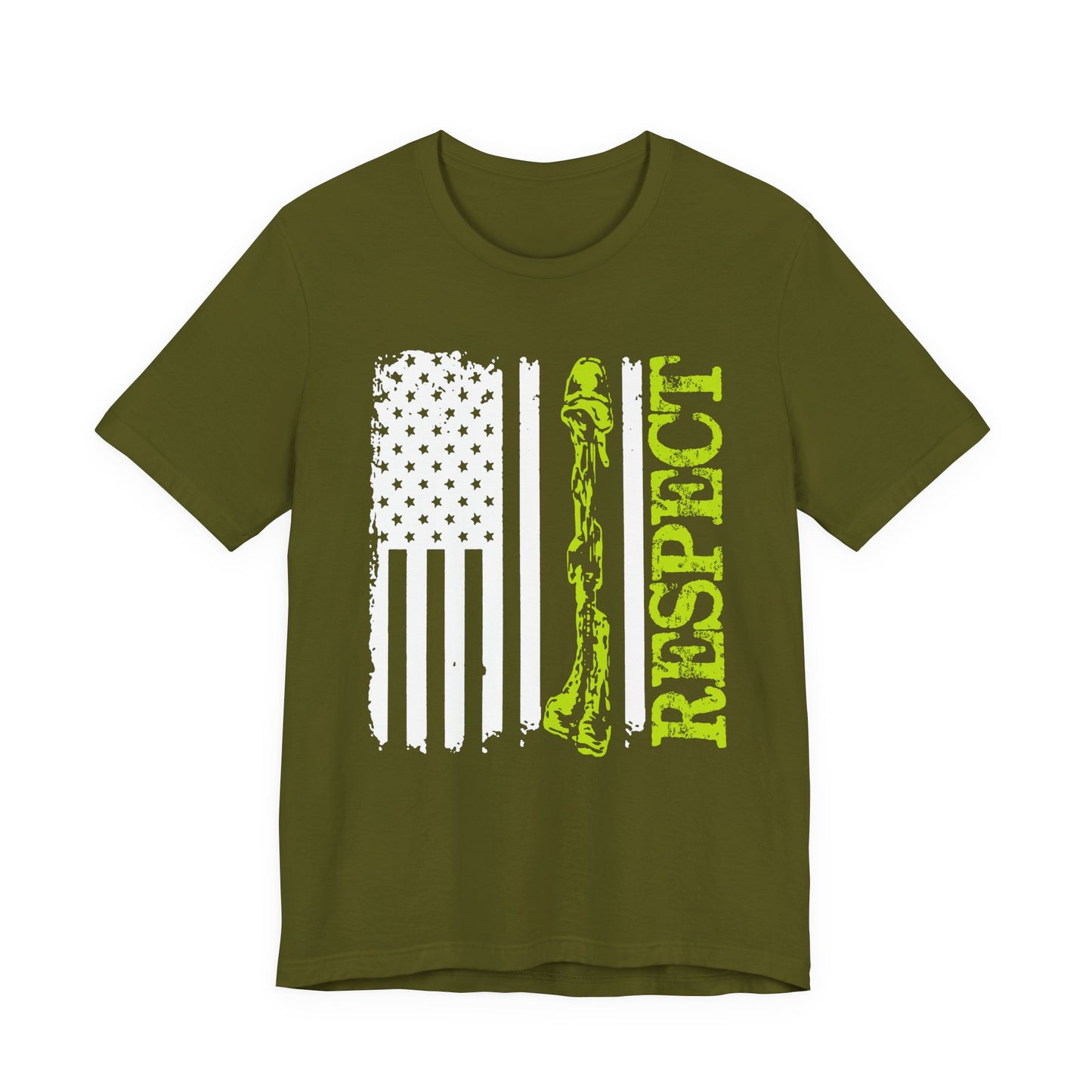 Respect Flag Rifle T-Shirt American Flag, Rifle Silhouette Military Tribute Unisex Cotton v57