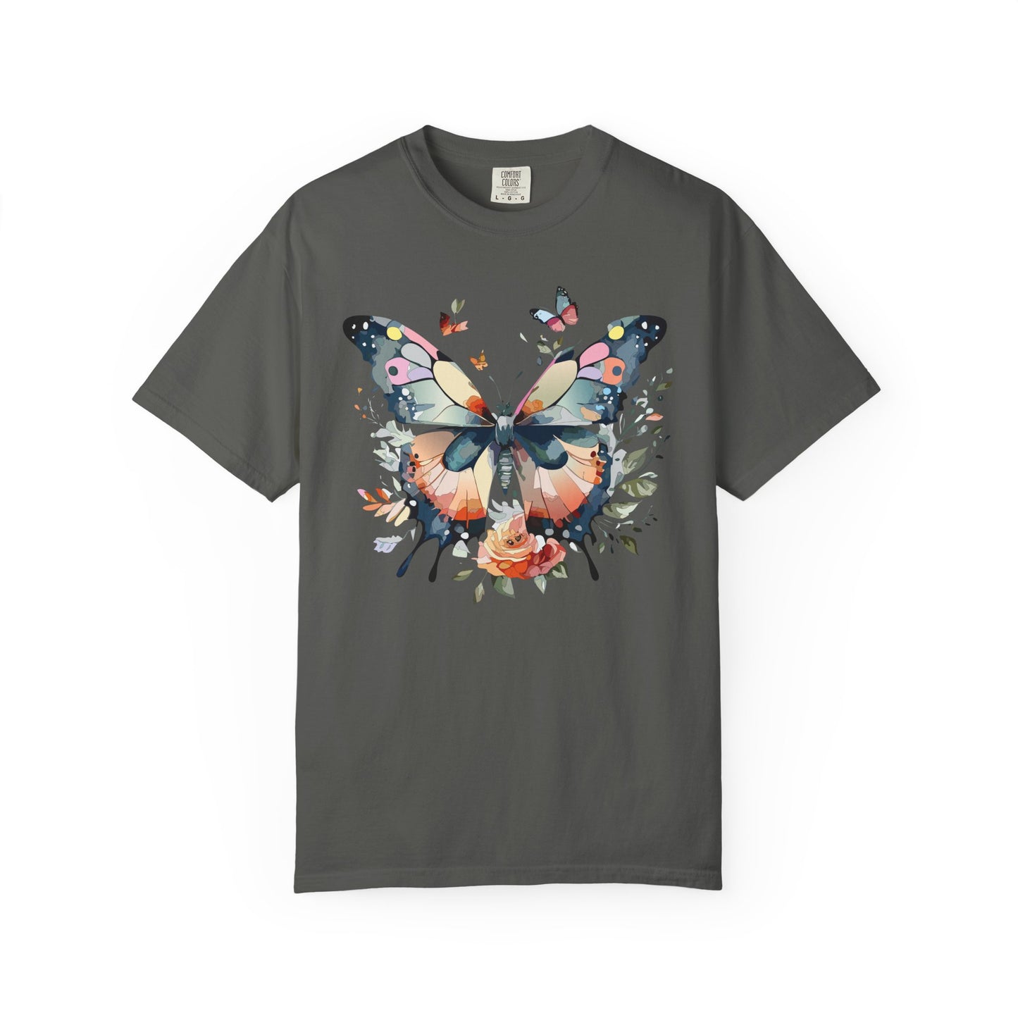 Butterfly Floral Print T-Shirt Botanical Design Unisex Heavy Cotton Tee b3