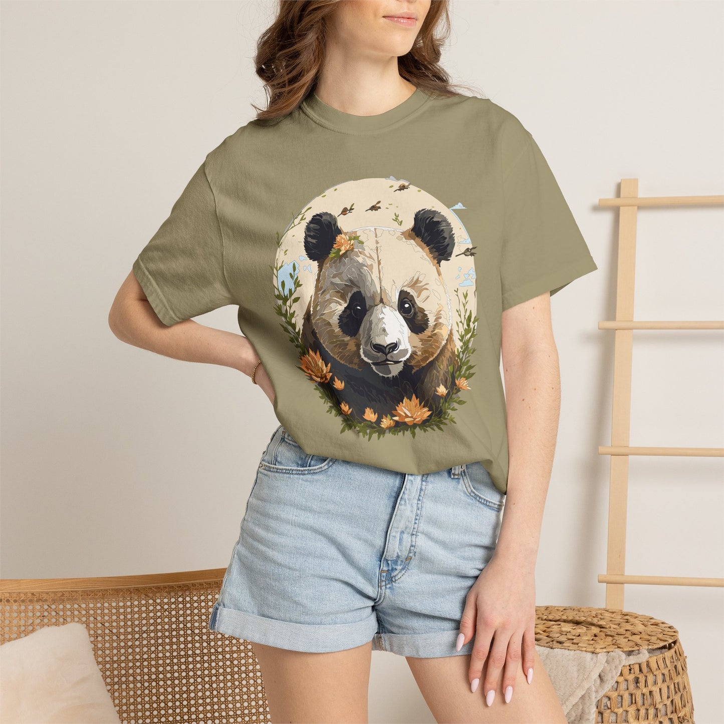 Panda Portrait T-Shirt Unisex Cotton Floral Meadow Circle Animal Art Tee p9