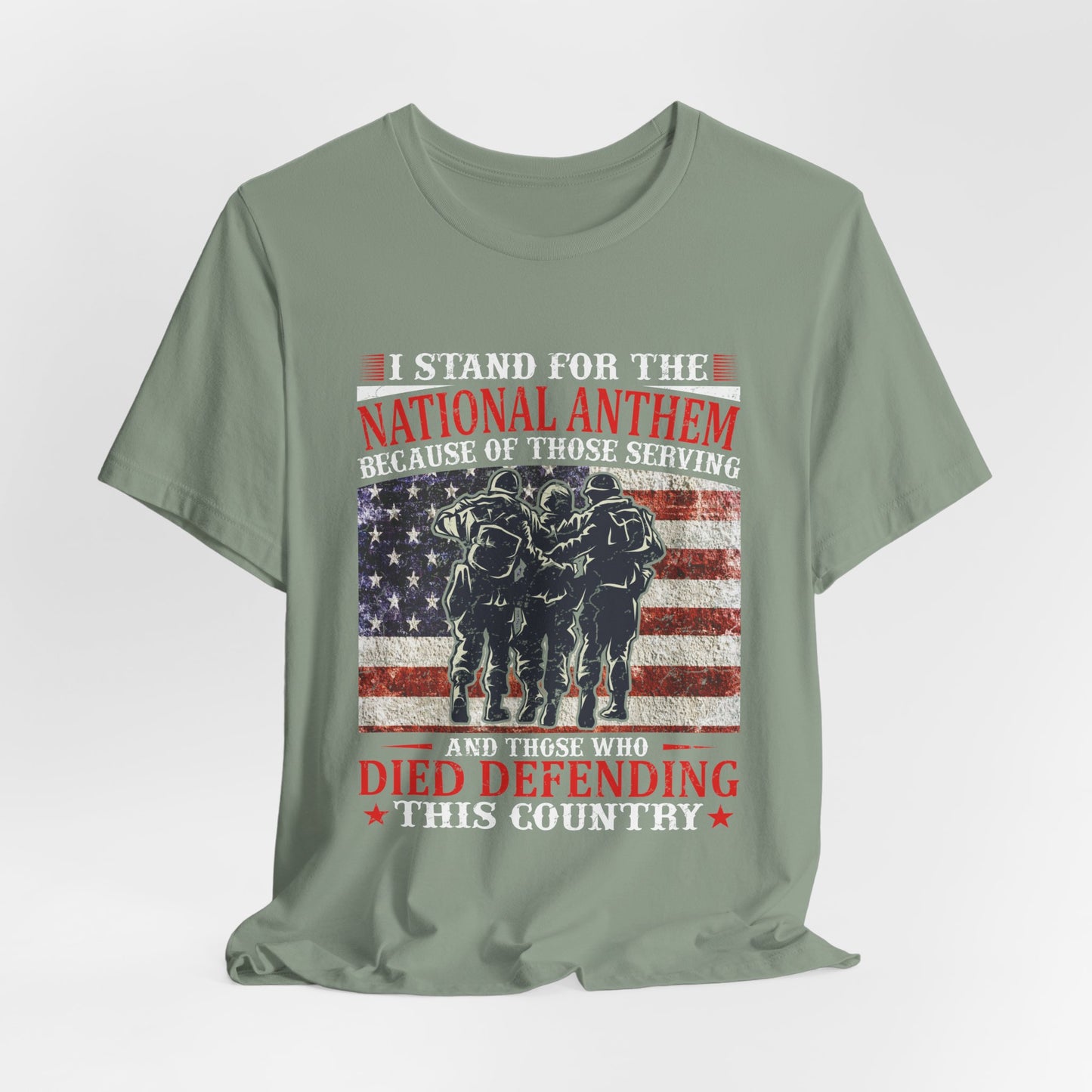 I Stand For The National Anthem military tribute T-Shirt American flag soldiers Unisex Cotton v36