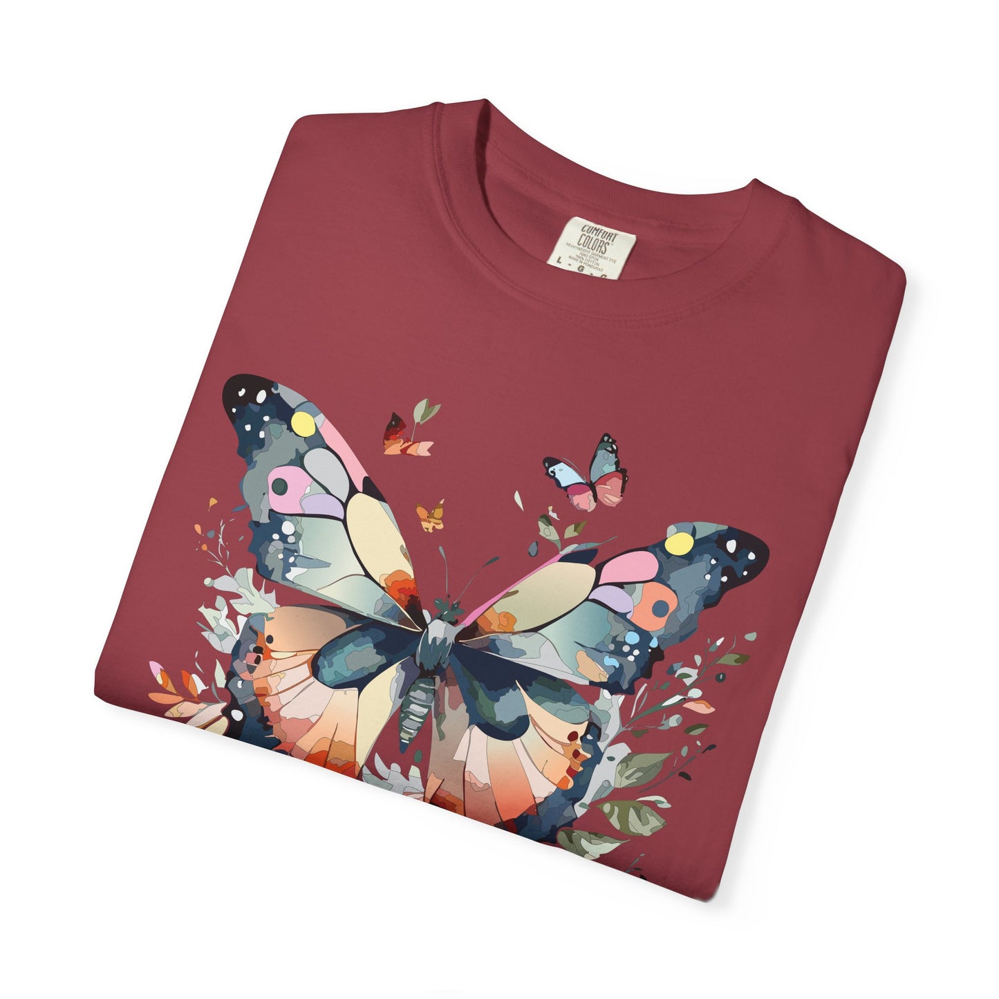 Butterfly Floral Print T-Shirt Botanical Design Unisex Heavy Cotton Tee b3