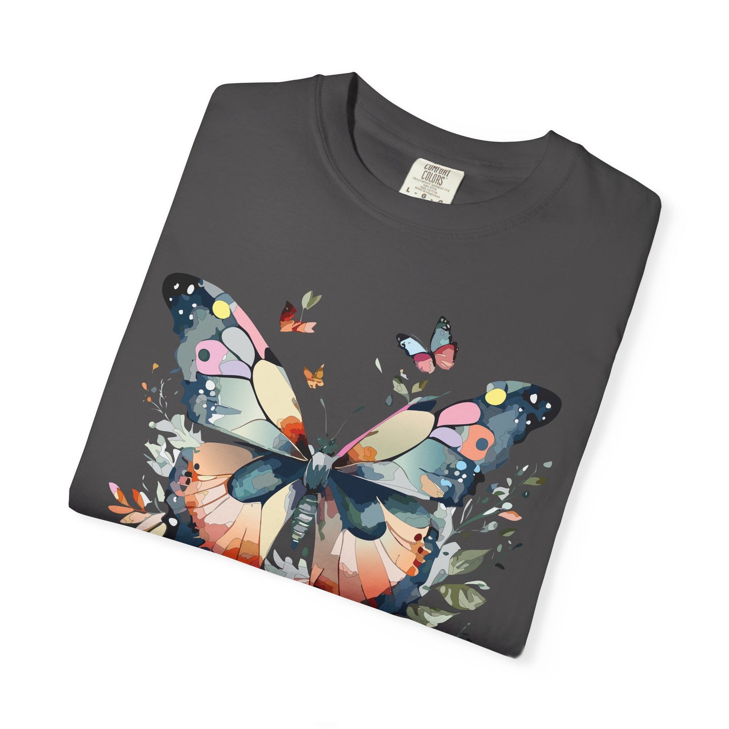 Butterfly Floral Print T-Shirt Botanical Design Unisex Heavy Cotton Tee b3