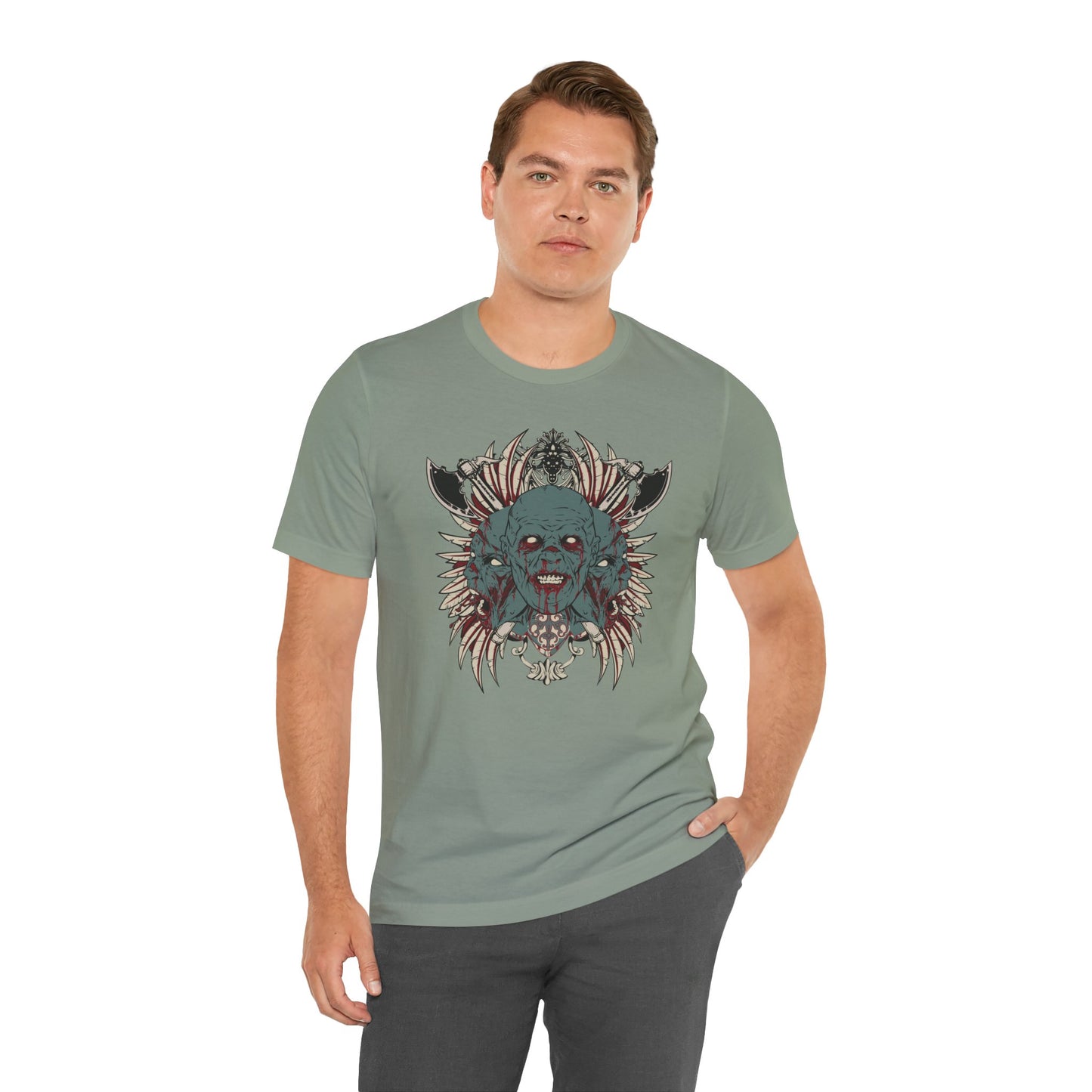 Zombie Skull Mandala T-Shirt Horror Graphic Tee, Gothic Skull Art-54-2