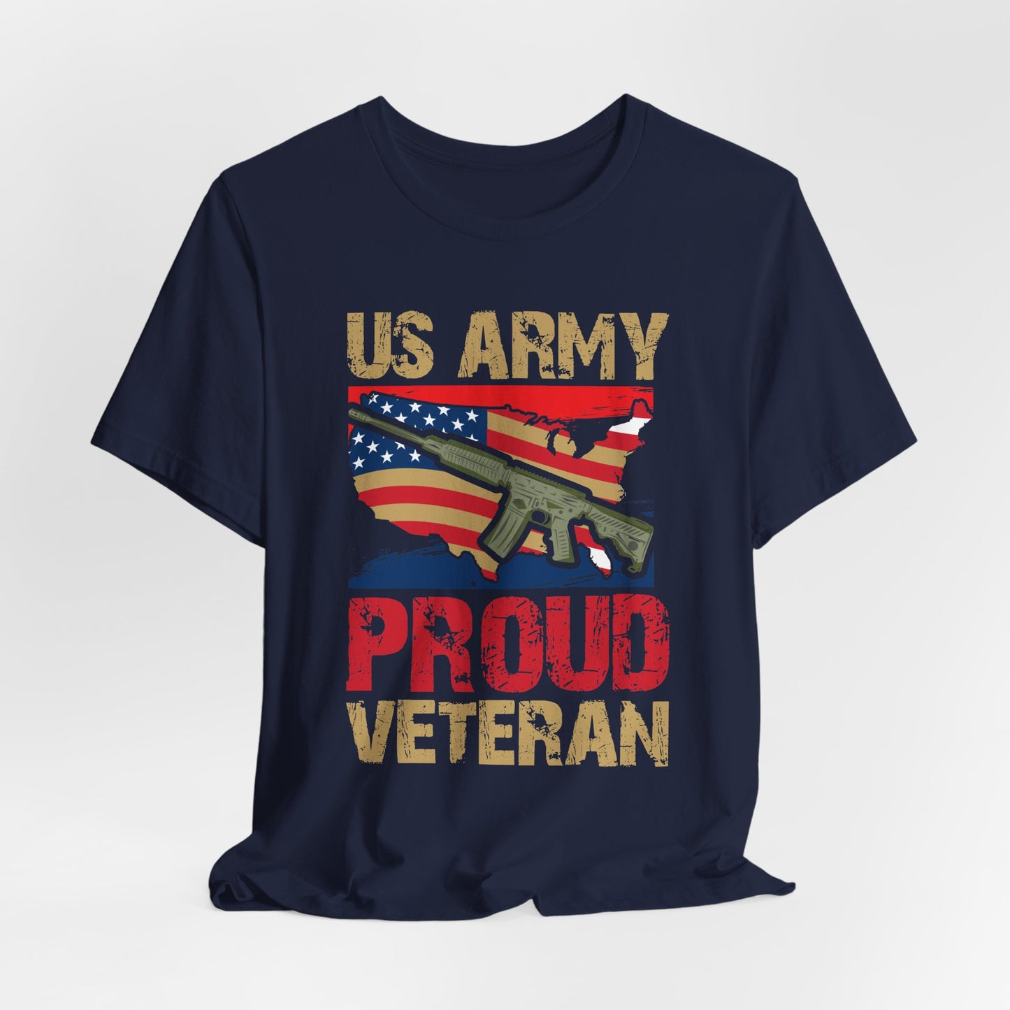 US Army Proud Veteran T-Shirt American Flag Rifle Military Unisex Cotton Tee v17