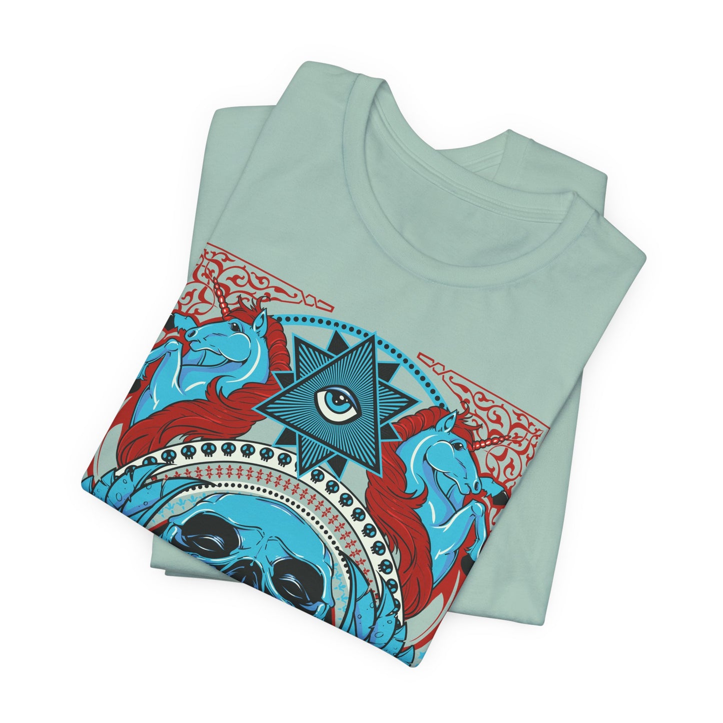 All-Seeing Skull Illustration Tee Winged Skull Third Eye Roses T-Shirt