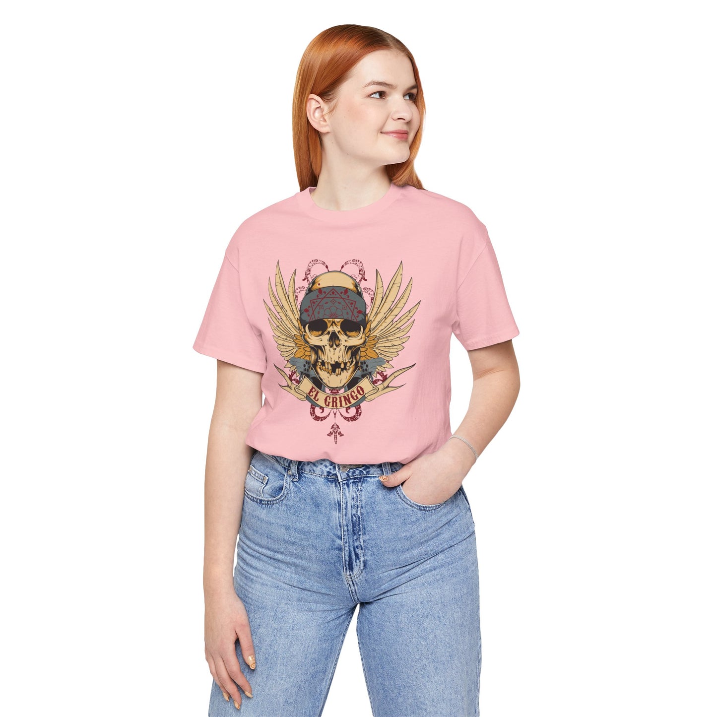 El Gringo Skull with Wings T-Shirt Vintage Tattoo Style Art-53