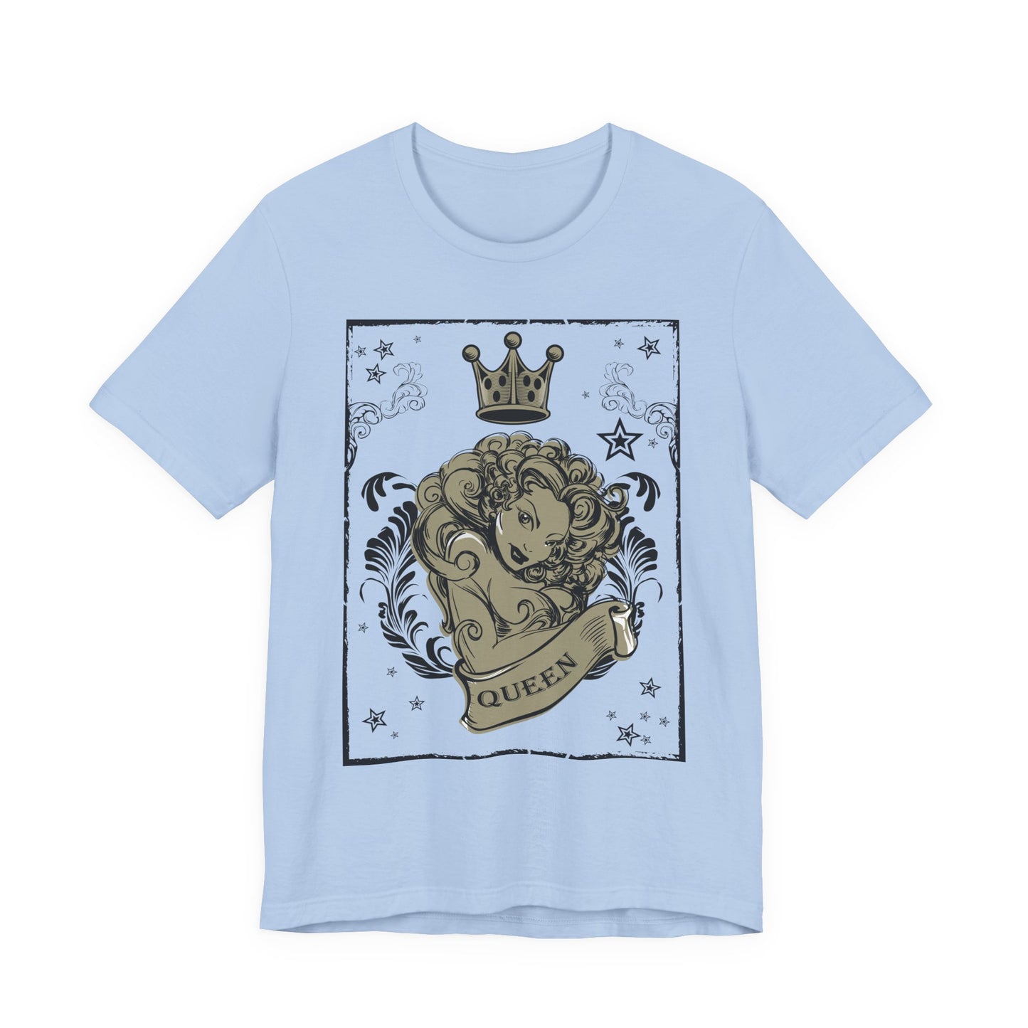 Crown Face Portrait Graphic Tee Vintage Floral Illustration Rock Band T-Shirt