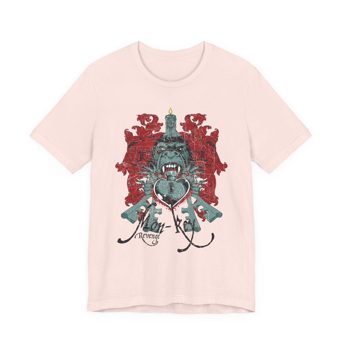 Gorilla Crest with Sword and Heart T-Shirt Heraldic Gothic Design Rock Band T-Shirt