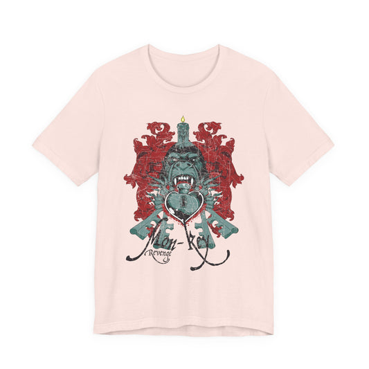 Gorilla Crest with Sword and Heart T-Shirt Heraldic Gothic Design Rock Band T-Shirt