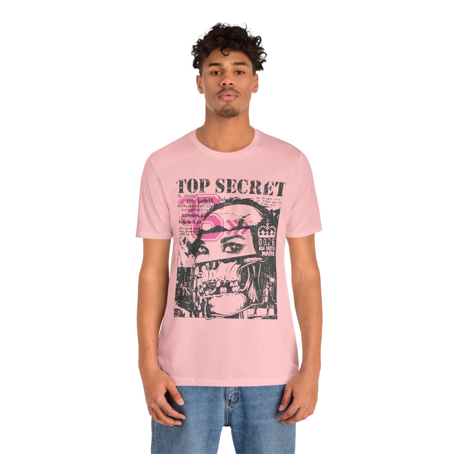 Top Secret Skull Face Tee Grunge Graphic T-Shirt Retro Collage A-6