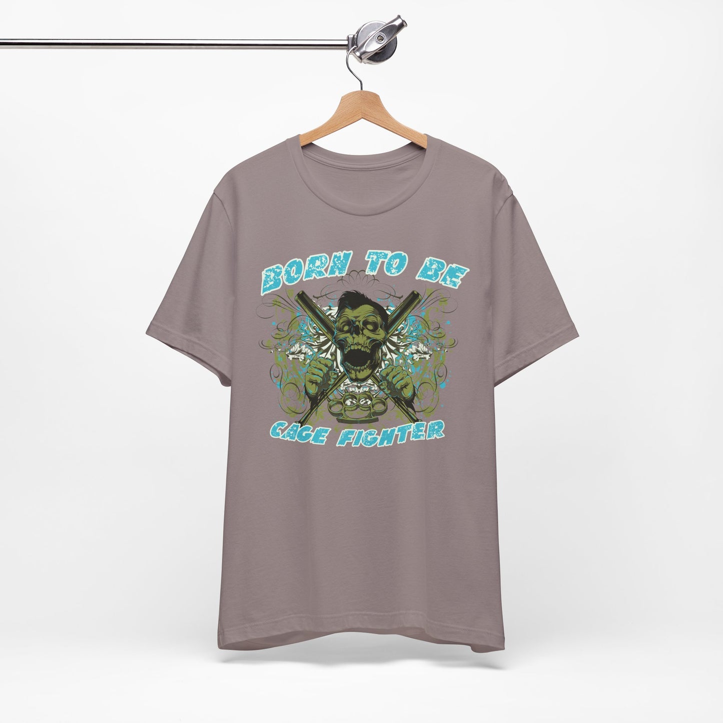 Born To Be Cage Fighter Tee Skull Crossed Knives Graphic T-Shirt