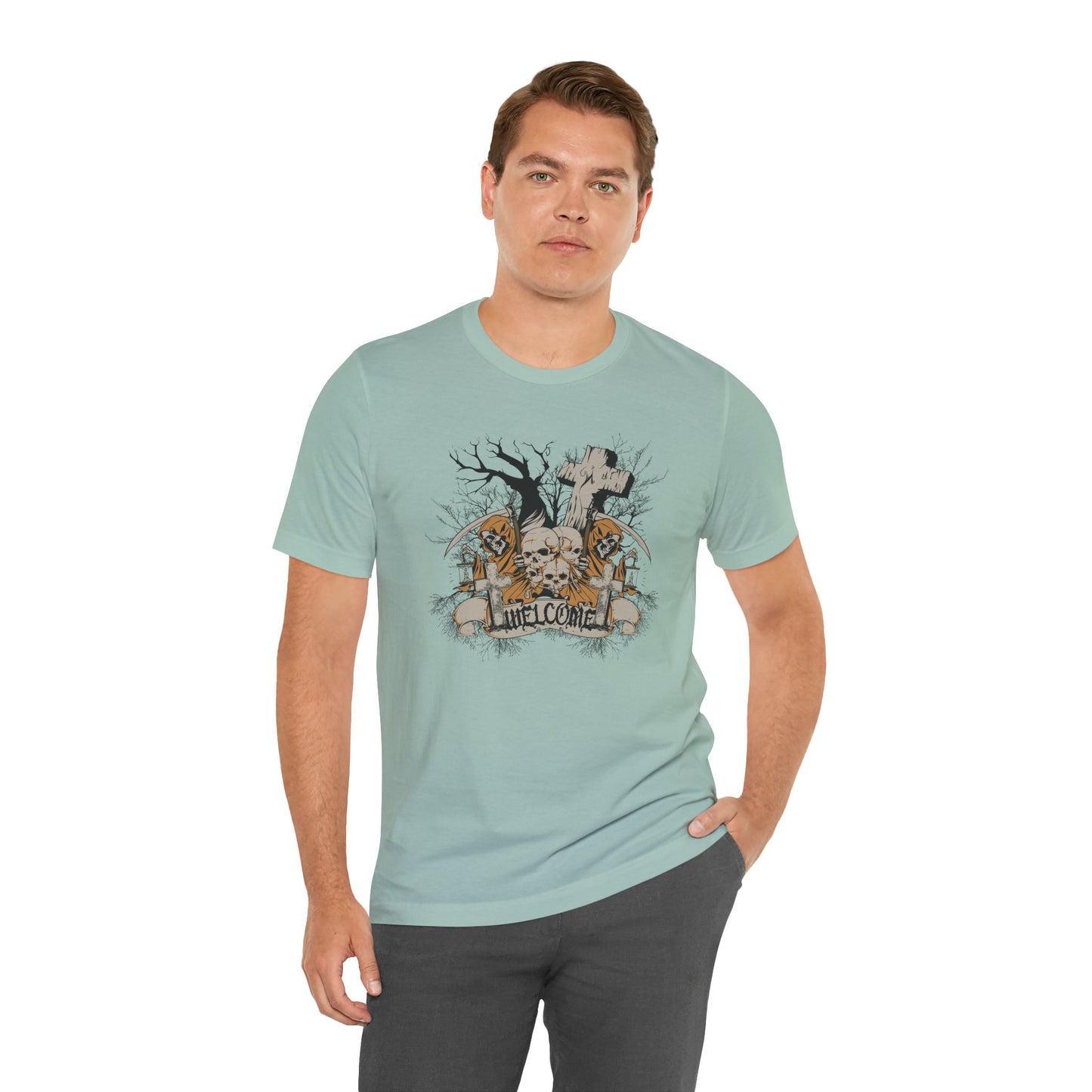 Skull Halloween Graphic Design Unisex Cotton T-Shirt Art-50