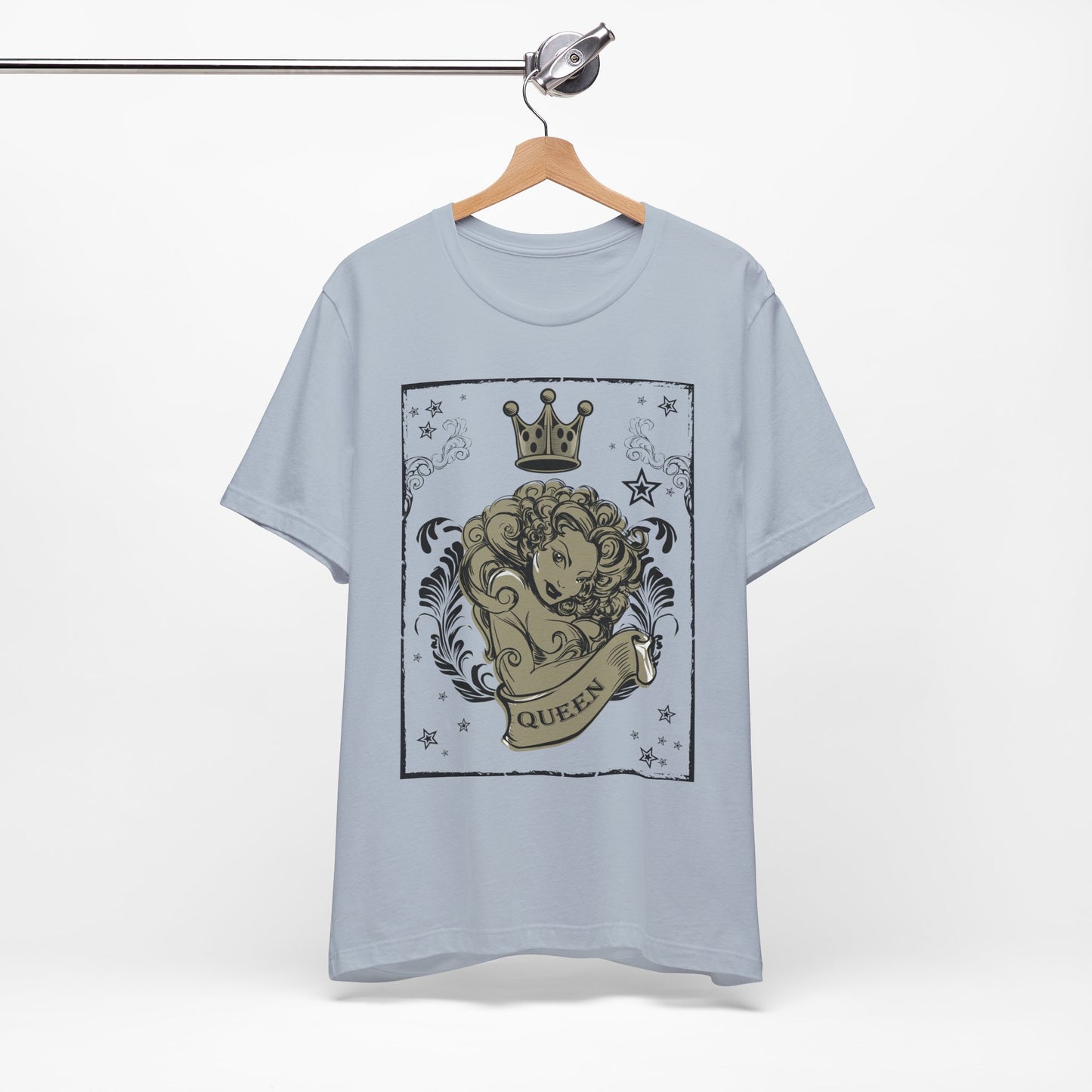 Crown Face Portrait Graphic Tee Vintage Floral Illustration Rock Band T-Shirt