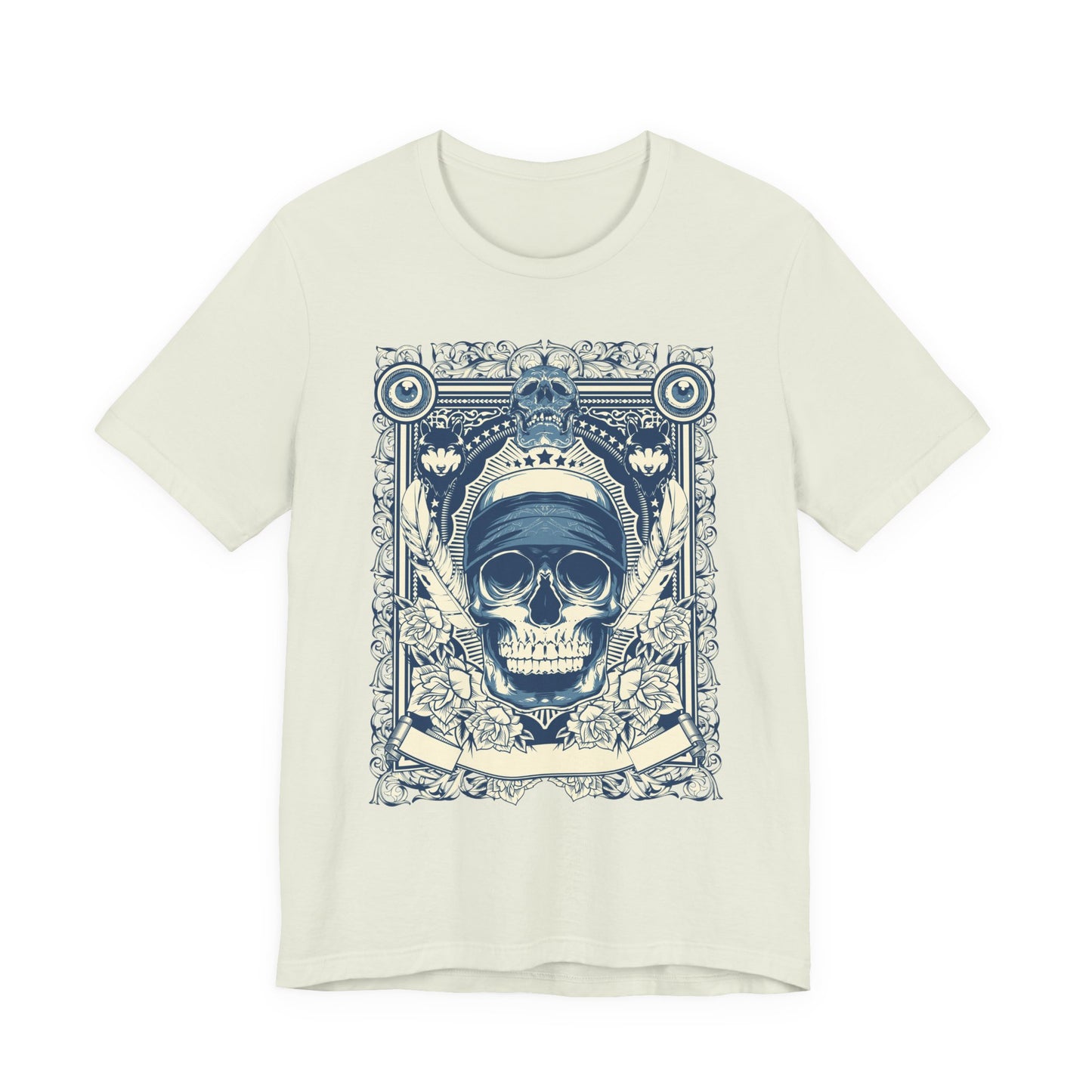 Skull Crown Graphic Tee Vintage Ornate Skull Illustration Rock Band T-Shirt
