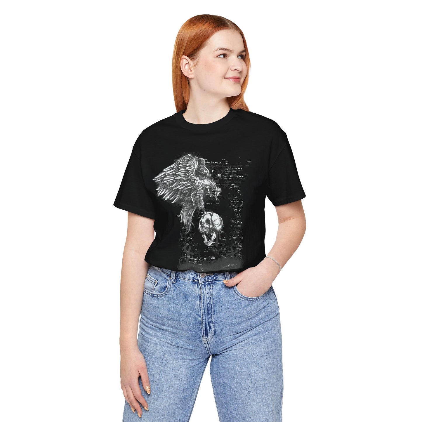 Raven and Skull Illustration Graphic Unisex Cotton T-Shirt r19