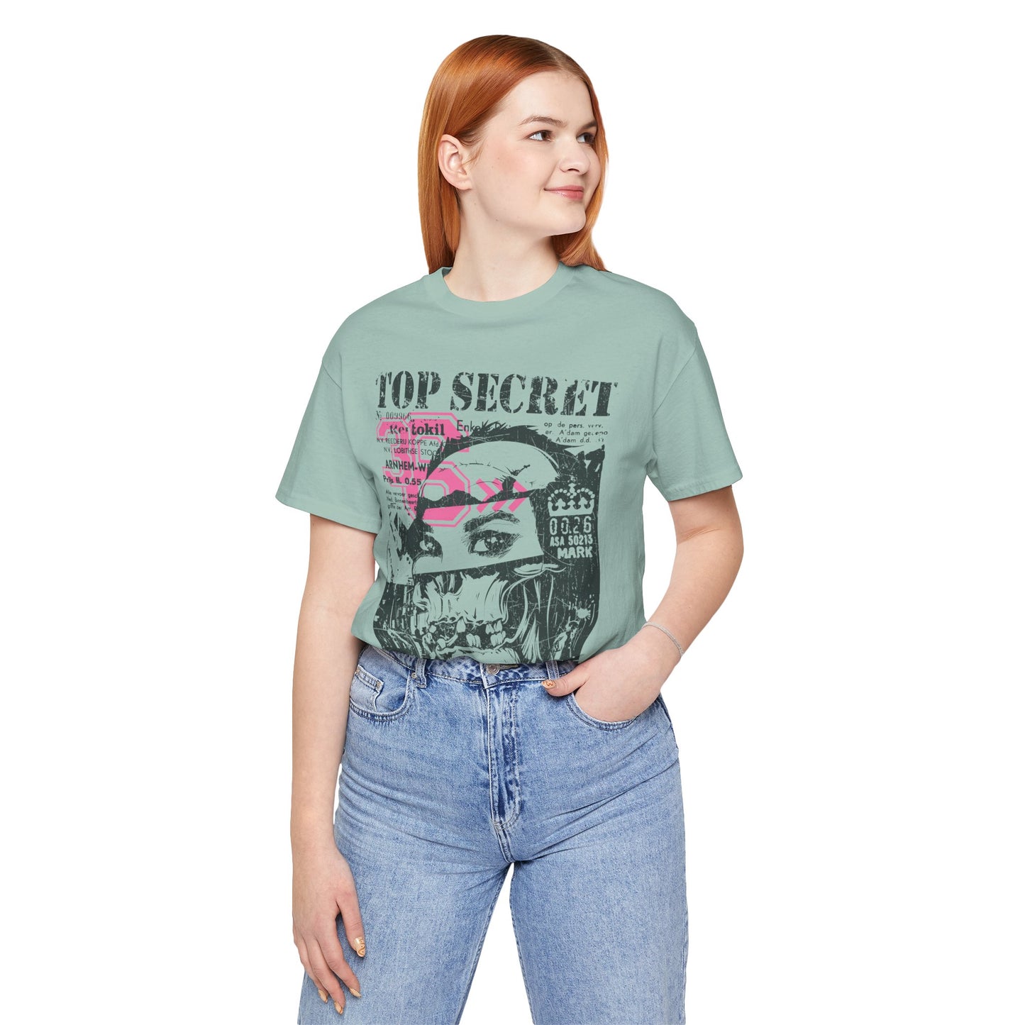 Top Secret Skull Face Tee Grunge Graphic T-Shirt Retro Collage A-6