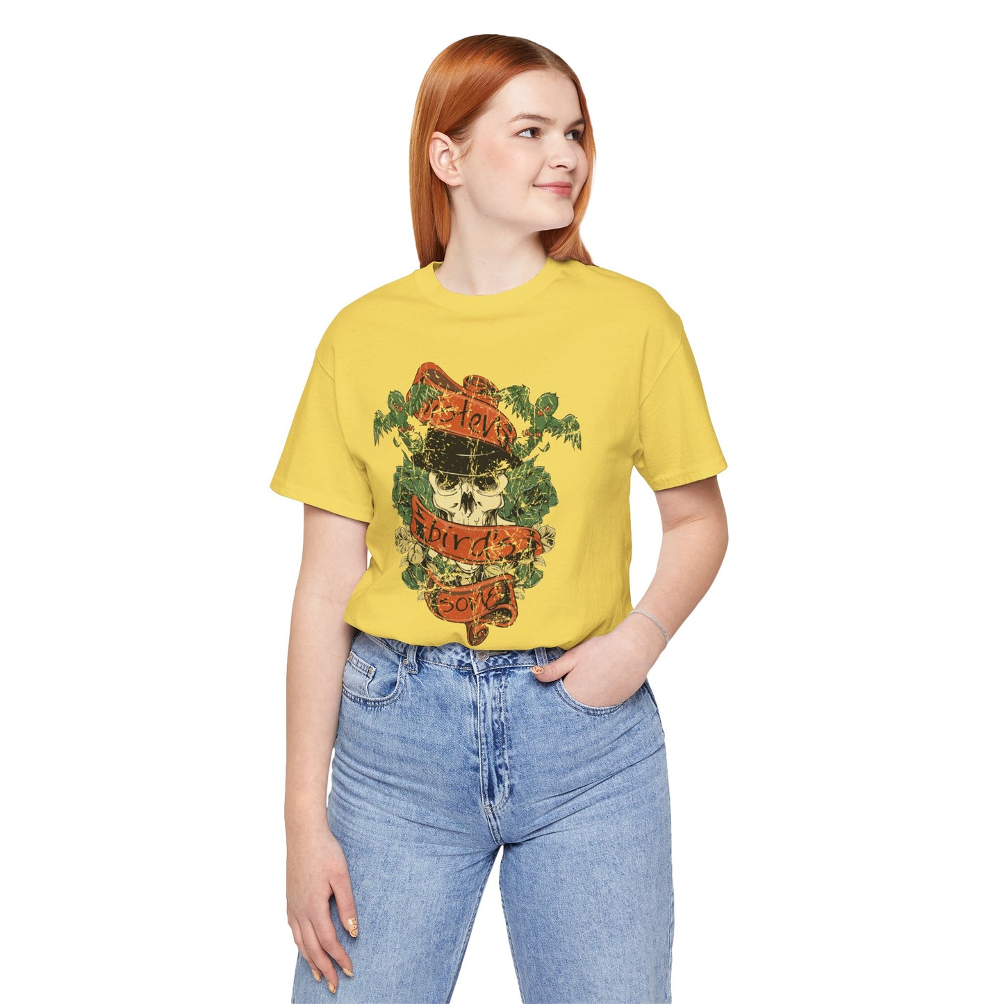 Skull Floral Tattoo Style Graphic Design Unisex Cotton T-Shirt Art-38