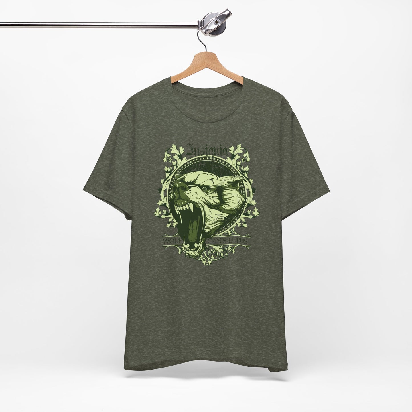 Howling Wolf Skull Tee Gothic Vintage Crest, Green Graphic Shirt Art-54
